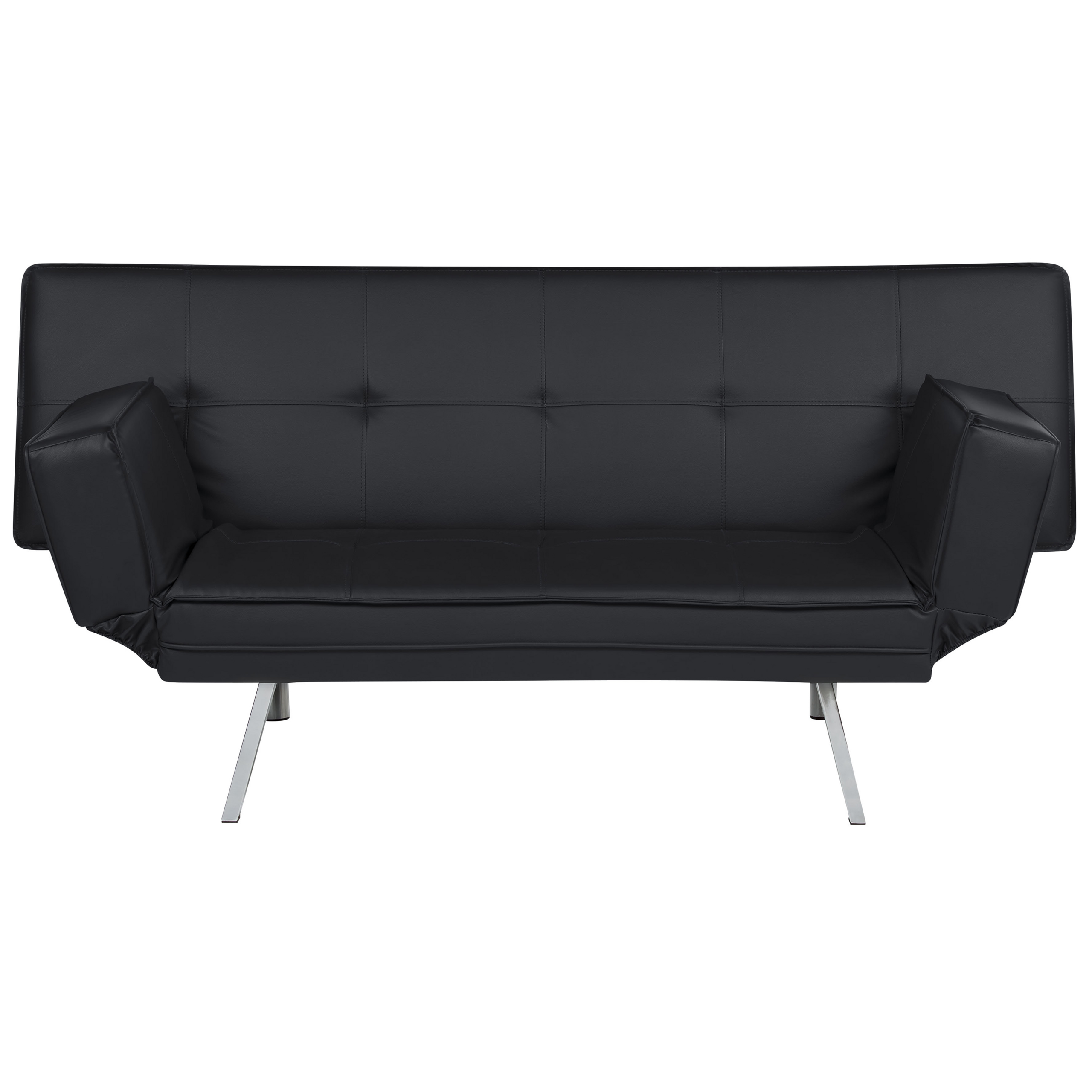 Beliani 3 Seater Sofa Bed Black Upholstered Faux Leather Polyester Fabric Armless Modern