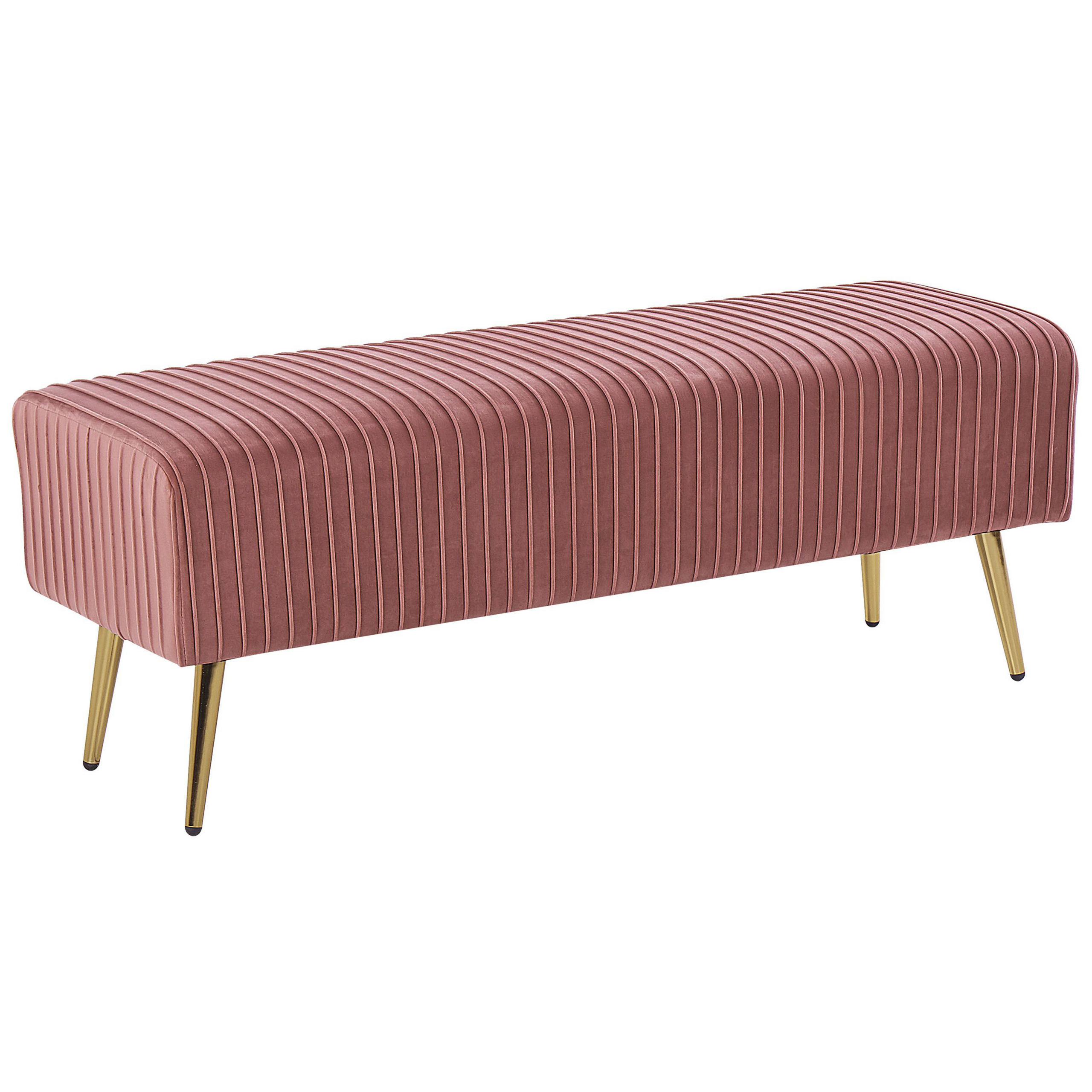 Beliani Bench Pink Velvet Upholstered Gold Metal Legs 118 cm Glamour Living Room Bedroom Hallway