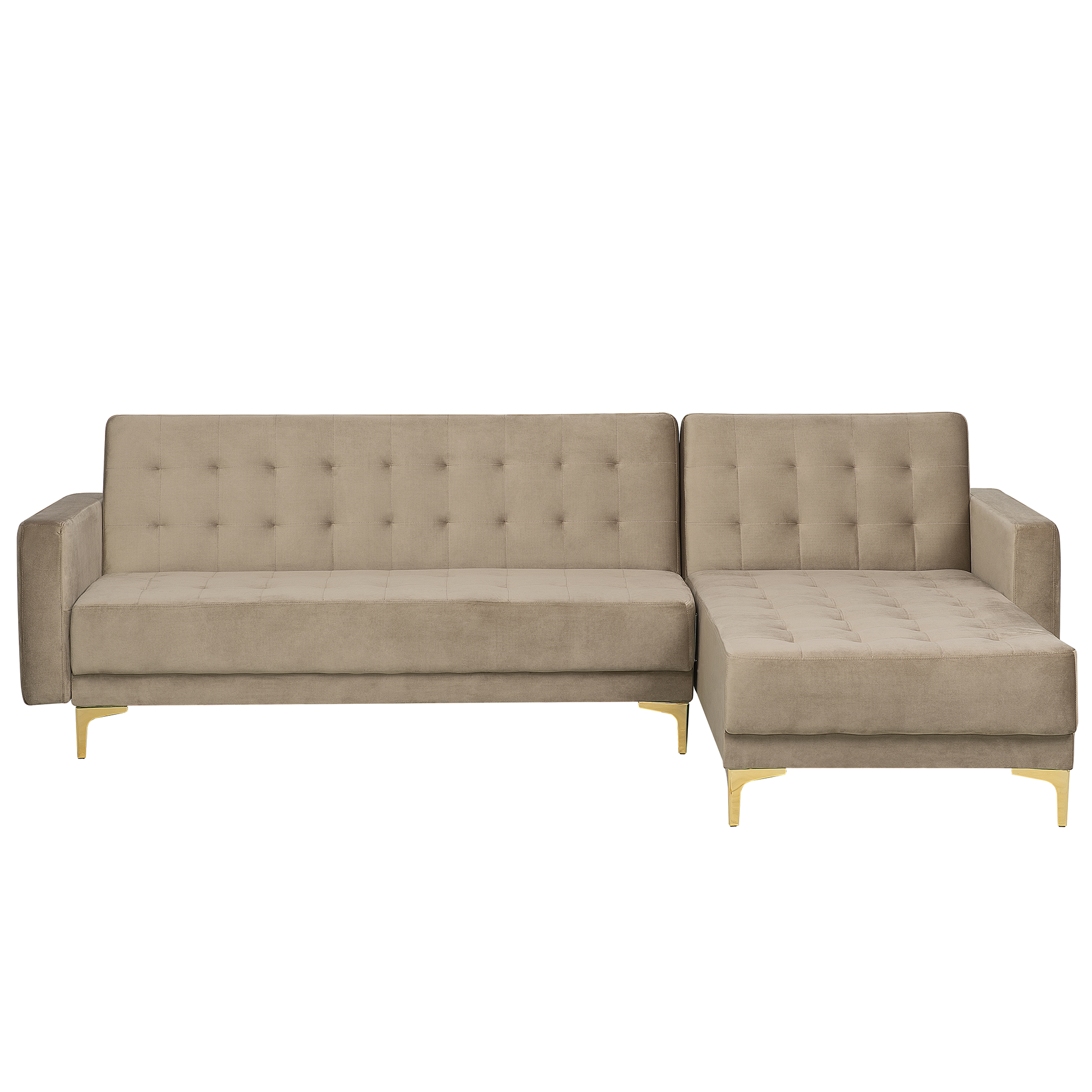 Beliani Corner Sofa Bed Beige Velvet Tufted Fabric Modern L-Shaped Modular 4 Seater Left Hand Chaise Longue