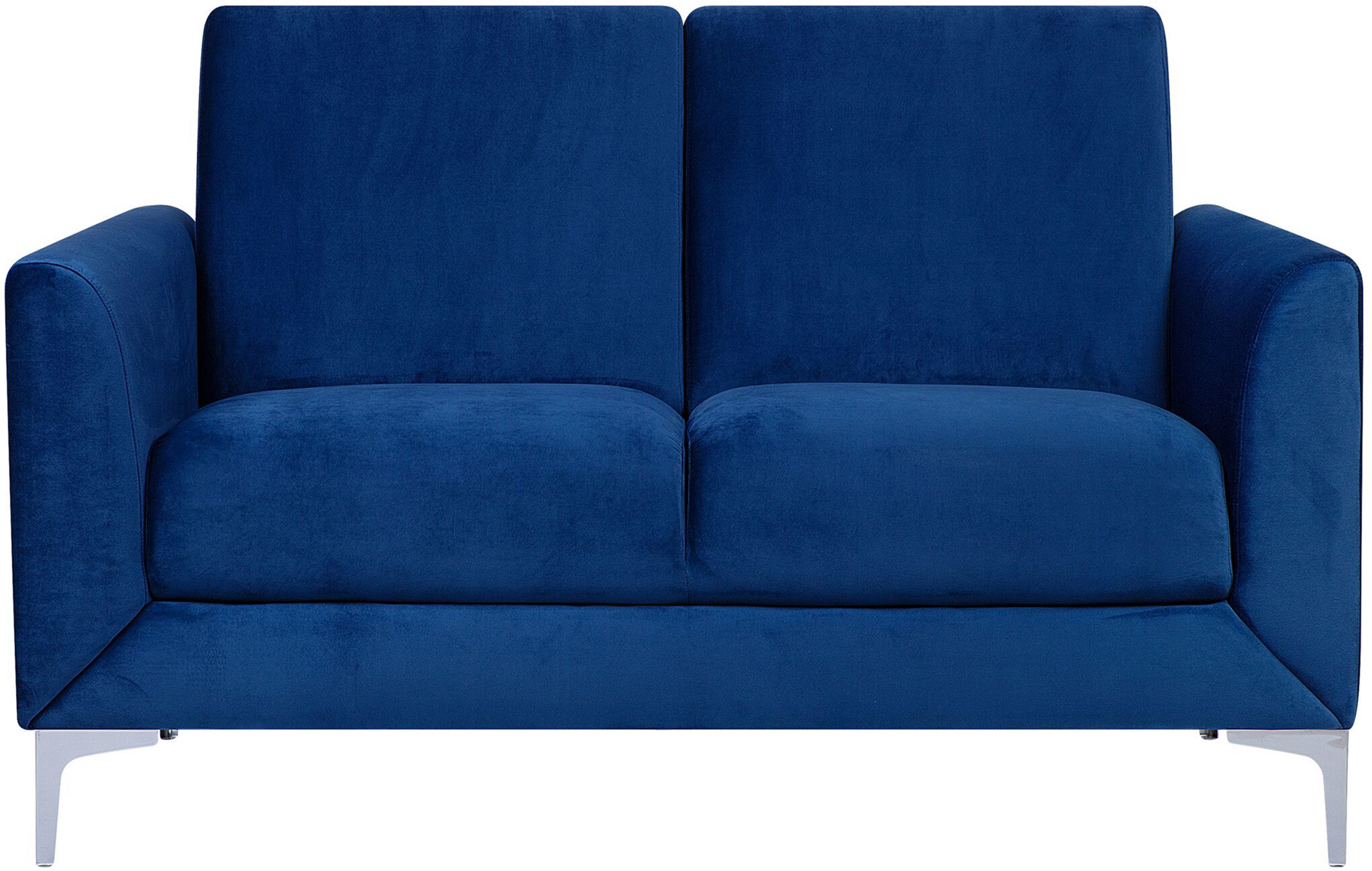 Beliani Sofa Blue Fabric Upholstery Silver Legs 2 Seater Loveseat Glam