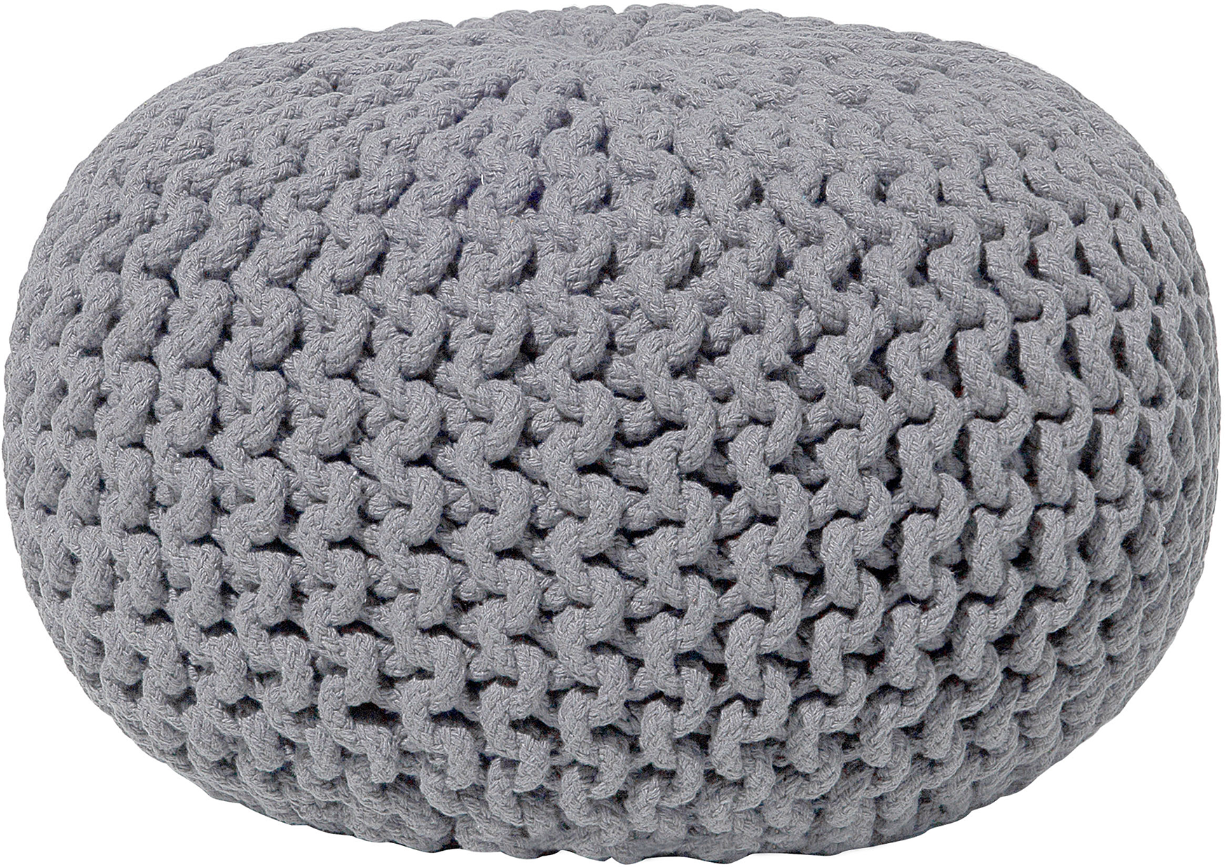 Beliani Pouf Ottoman Dark Grey Knitted Cotton EPS Beads Filling Round Small Footstool 40 x 25 cm