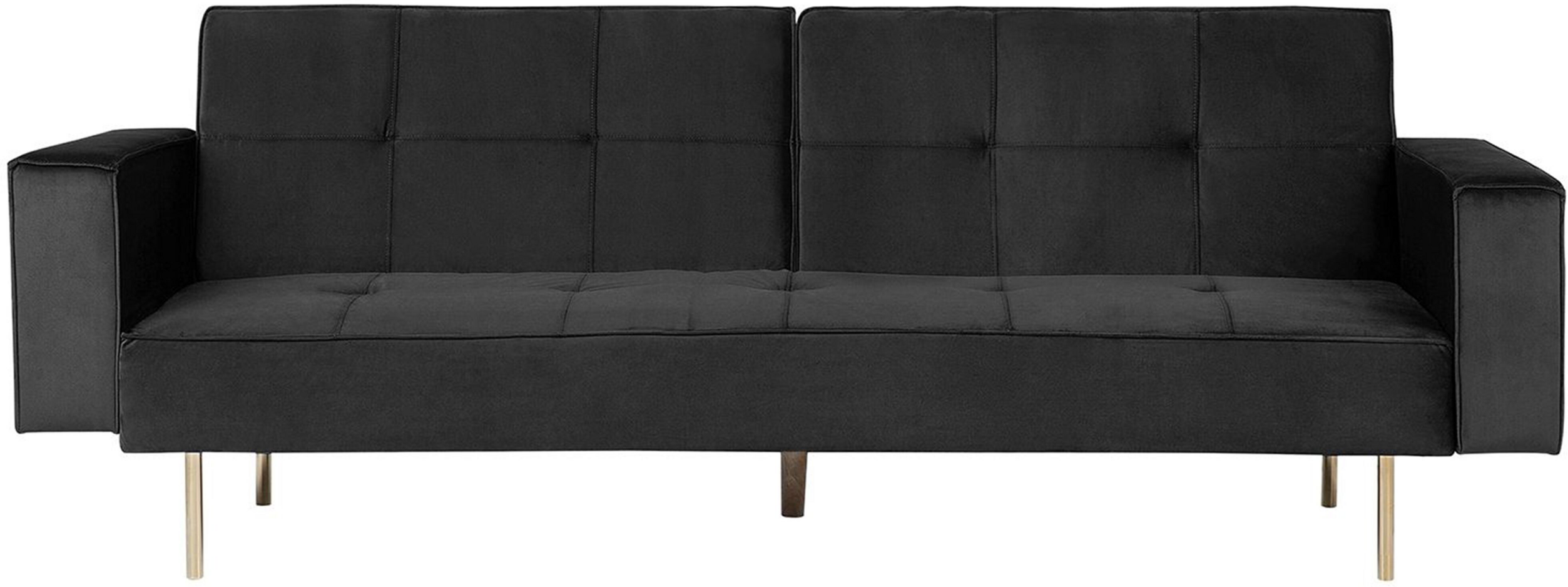 Beliani Sofa Bed Black Velvet 3 Seater Modern Track Arms