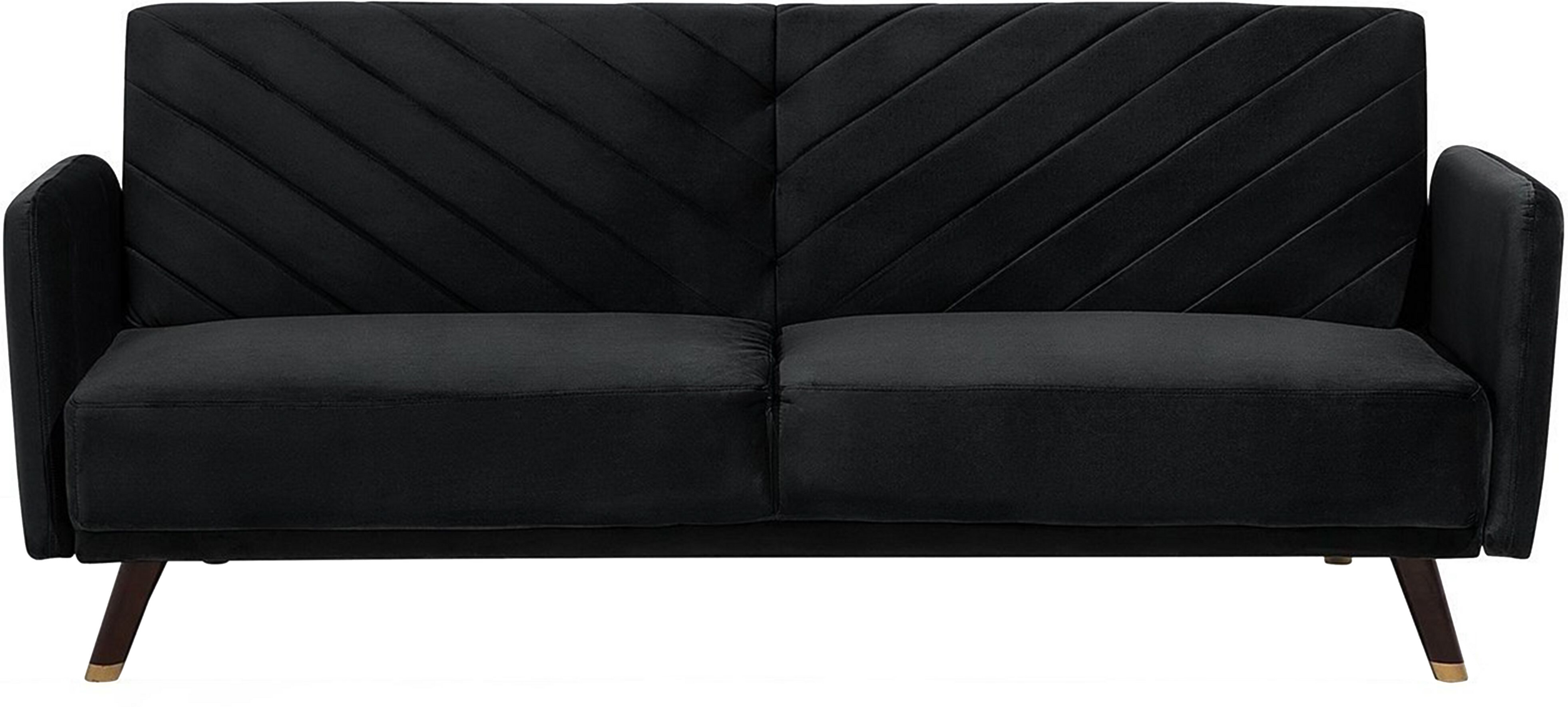 Beliani Sofa Bed Dark Black Velvet Fabric Modern Living Room 3 Seater Wooden Legs Track Arm