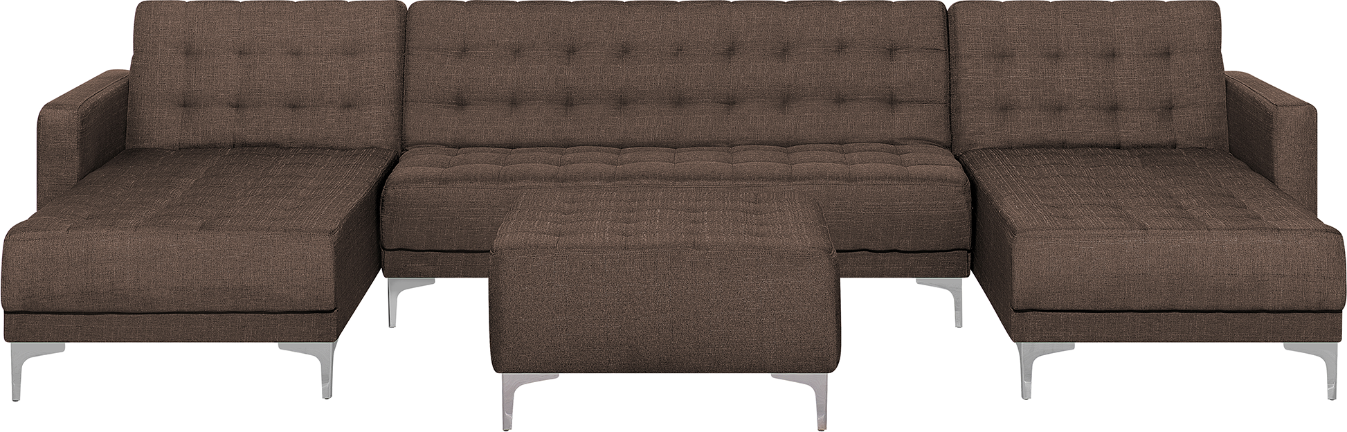 Beliani U-shaped Modular Sofa Brown Fabric Sleeping Function with Ottoman Tufted