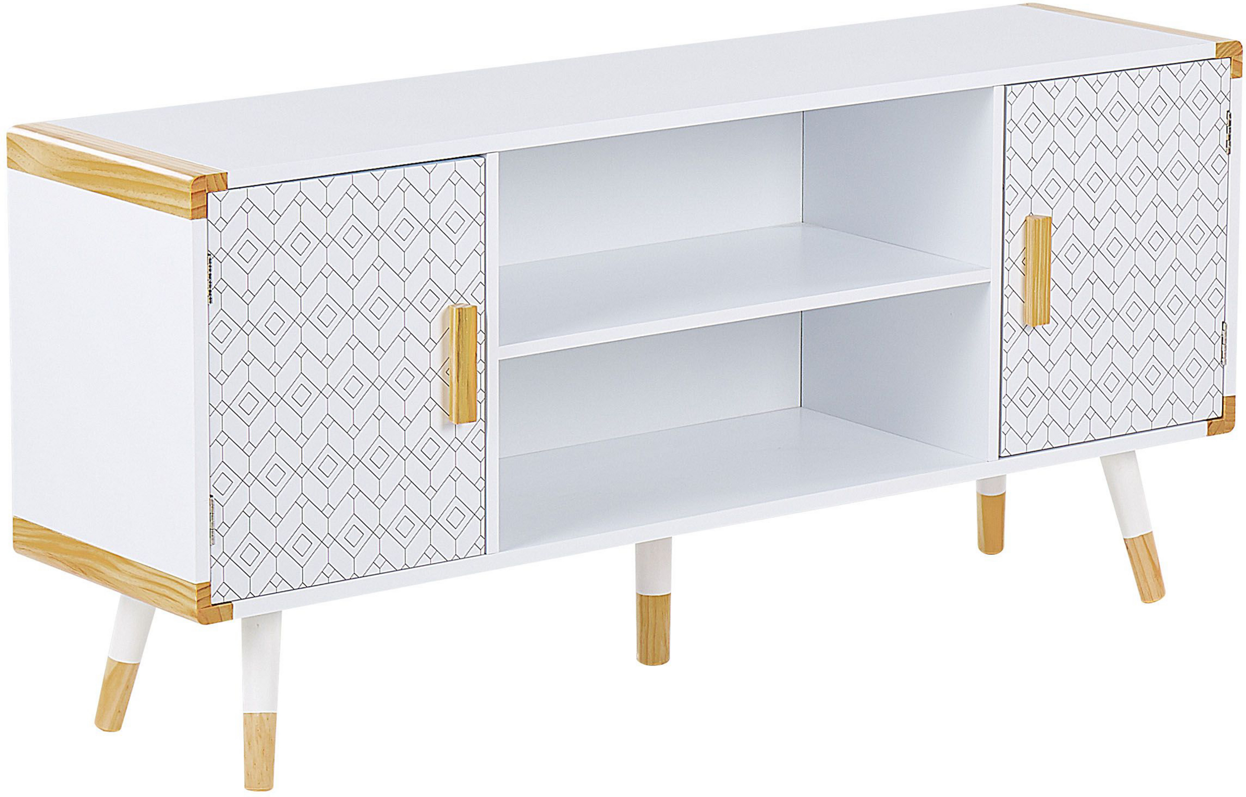 Beliani TV Stand White Wooden Scandinavian Design 2 Shelves Cabinet for up to 53ʺ TV Living Room Storage