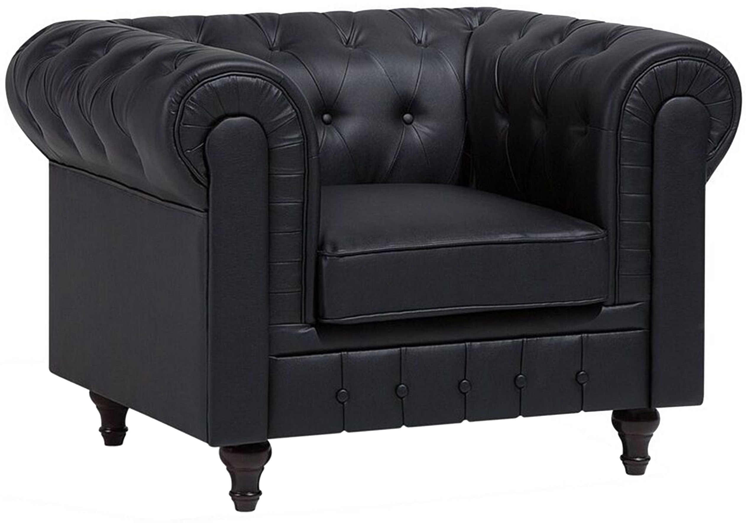 Beliani Chesterfield Armchair Black Faux Leather Upholstery Dark Wood Legs Contemporary