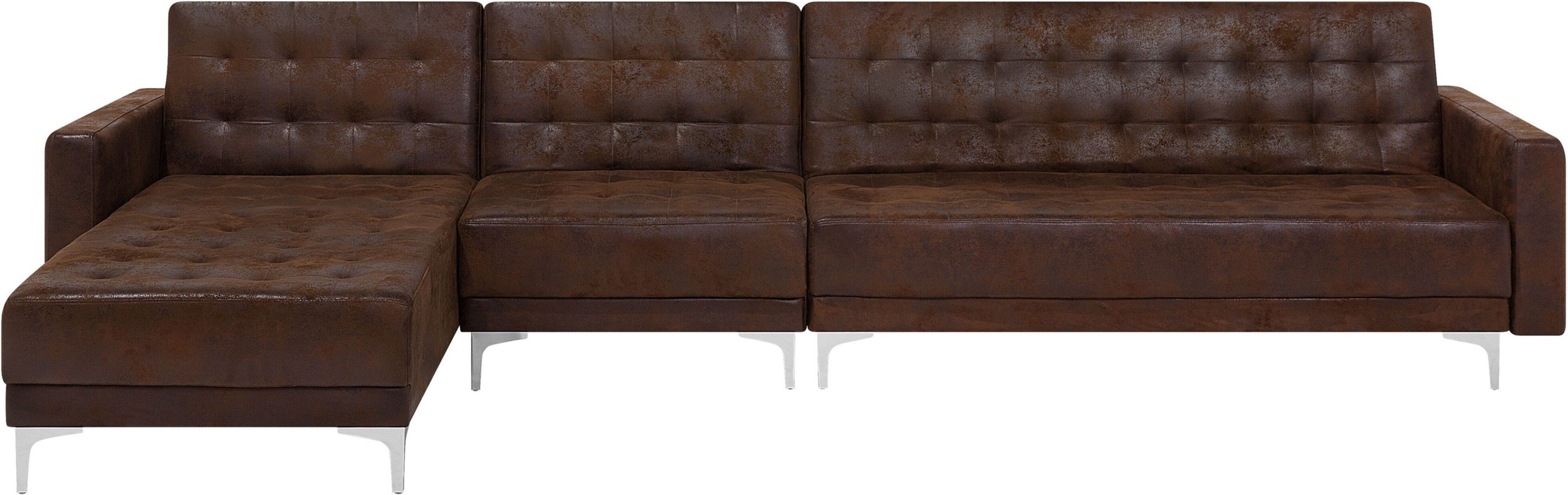 Beliani Corner Sofa Bed Brown Faux Leather Tufted Modern L-Shaped Modular 5 Seater Right Hand Chaise Longue