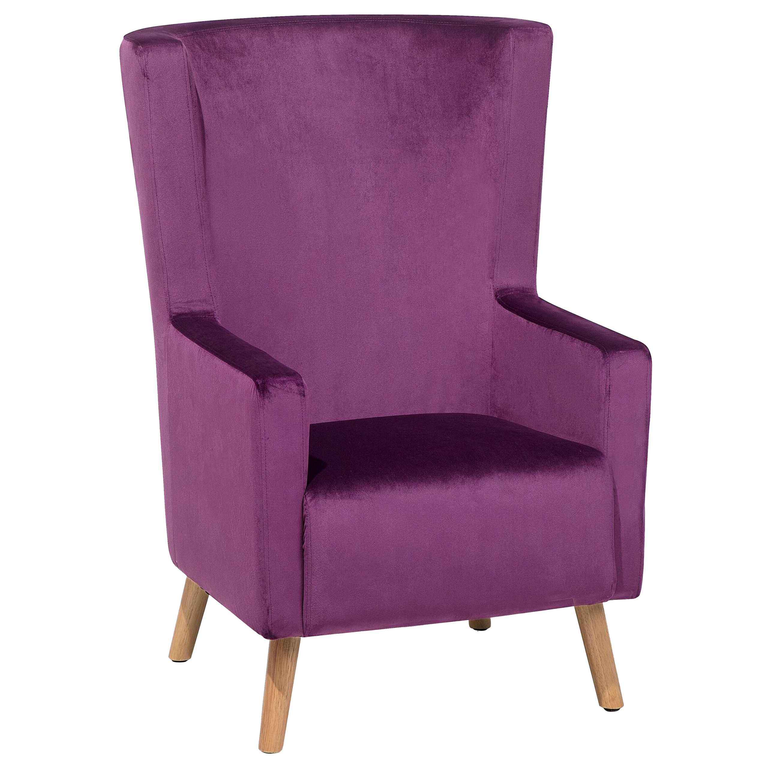 Beliani Wingback Chair Pink Purple Upholstery High Back Wooden Legs
