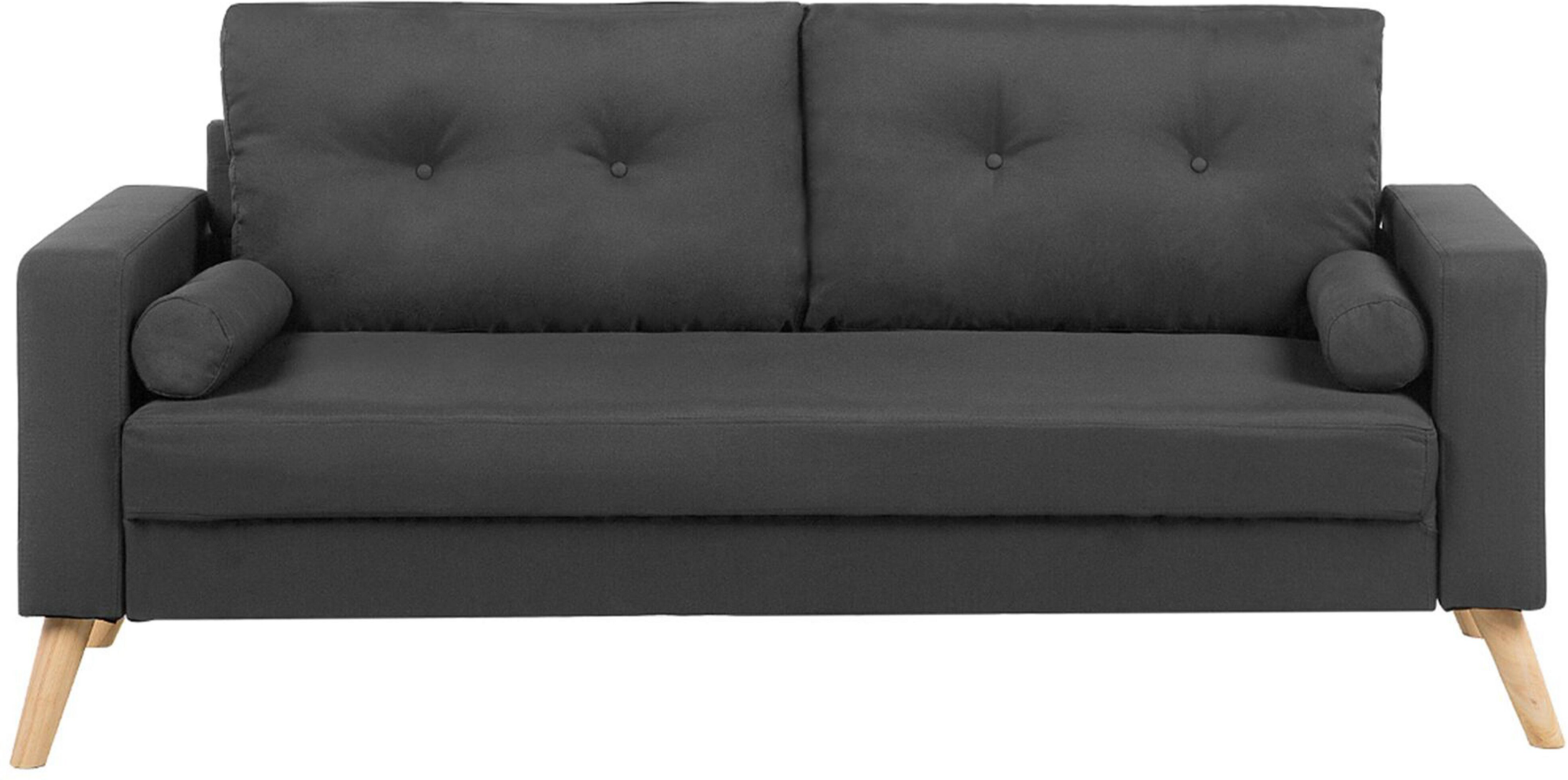 Beliani Fabric Sofa Dark Grey Fabric Upholstery 2 Seater Button Tufted with Two Bolsters