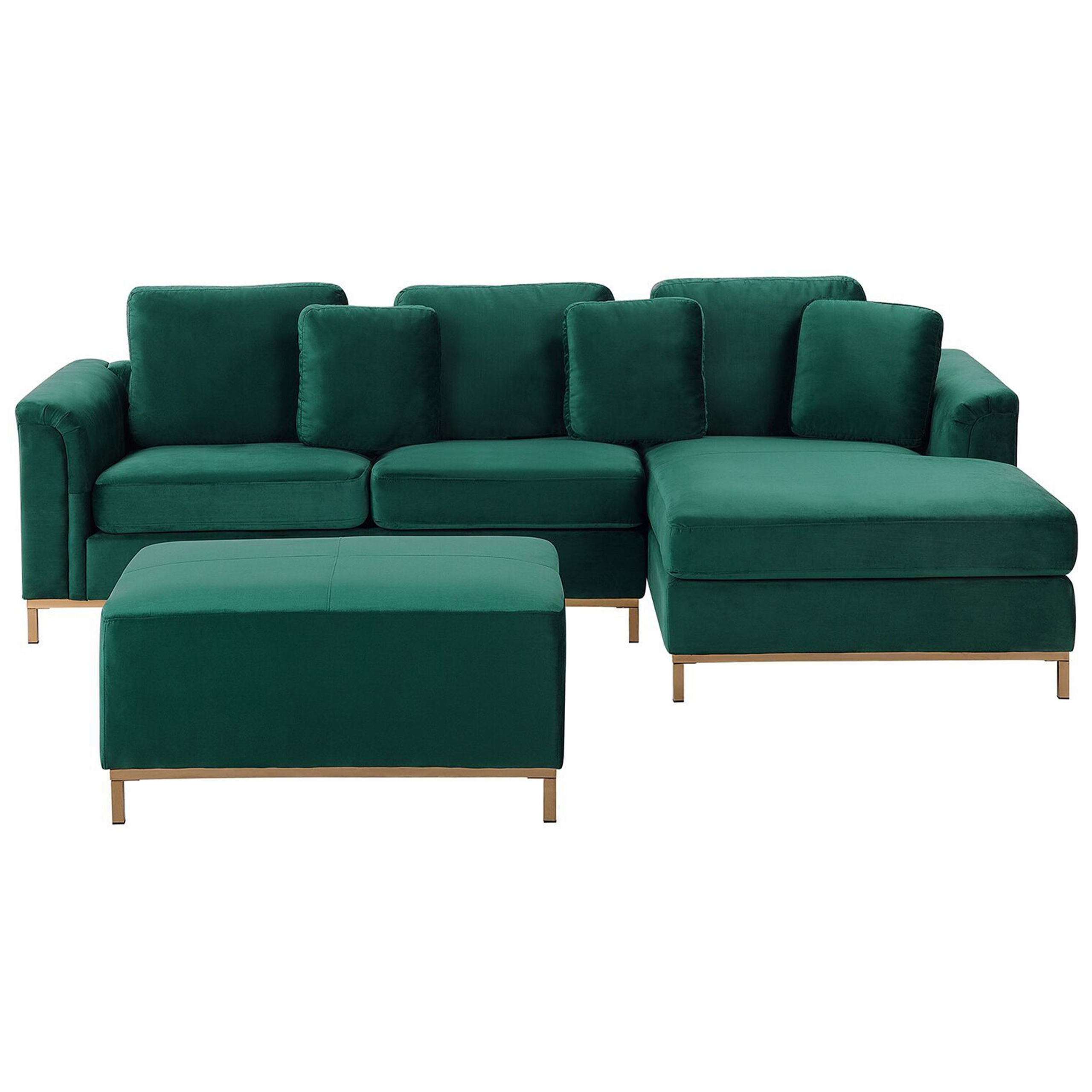 Beliani Corner Sofa Green Velvet Upholstered with Ottoman L-shaped Left Hand Orientation