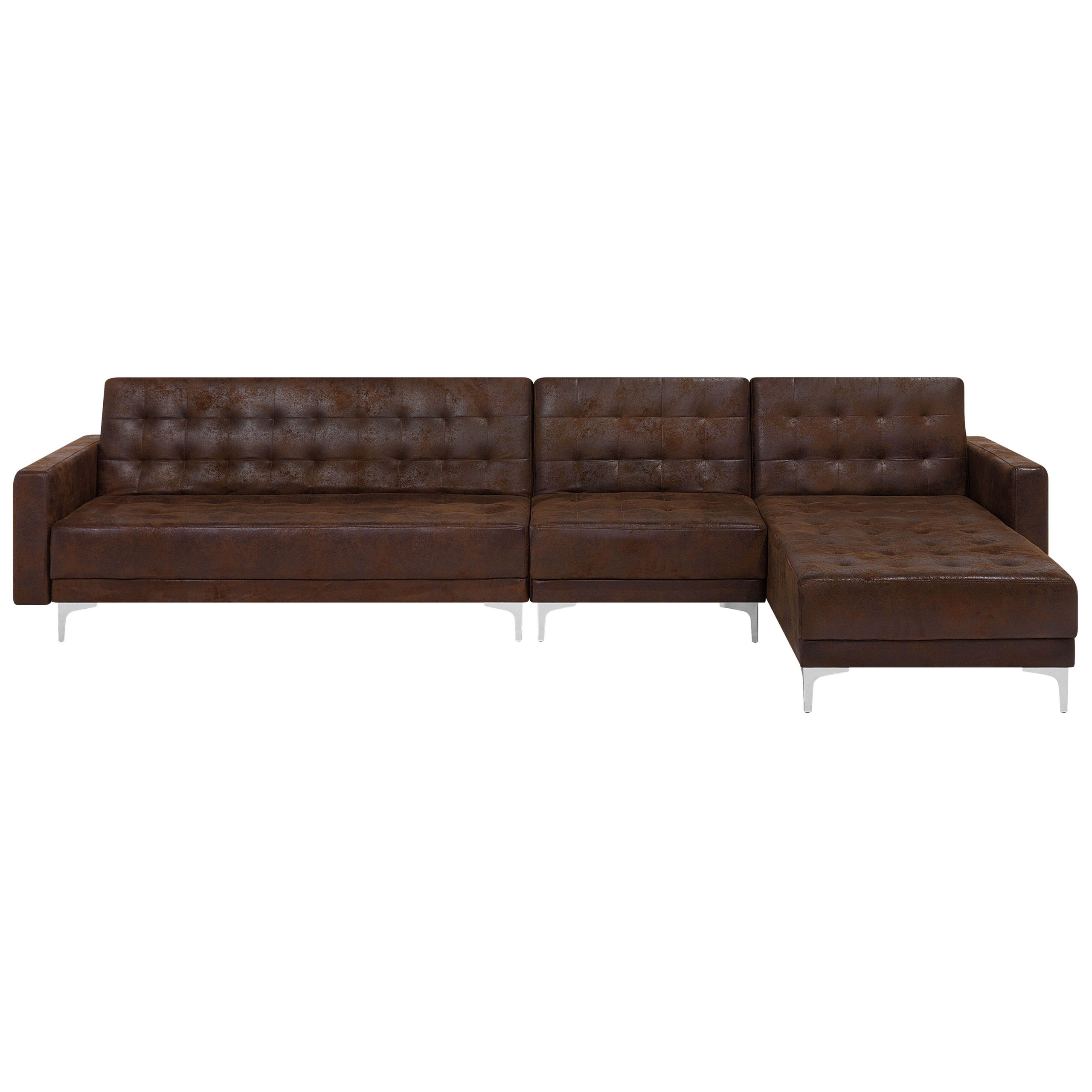 Beliani Corner Sofa Bed Brown Faux Leather Tufted Modern L-Shaped Modular 5 Seater Left Hand Chaise Longue