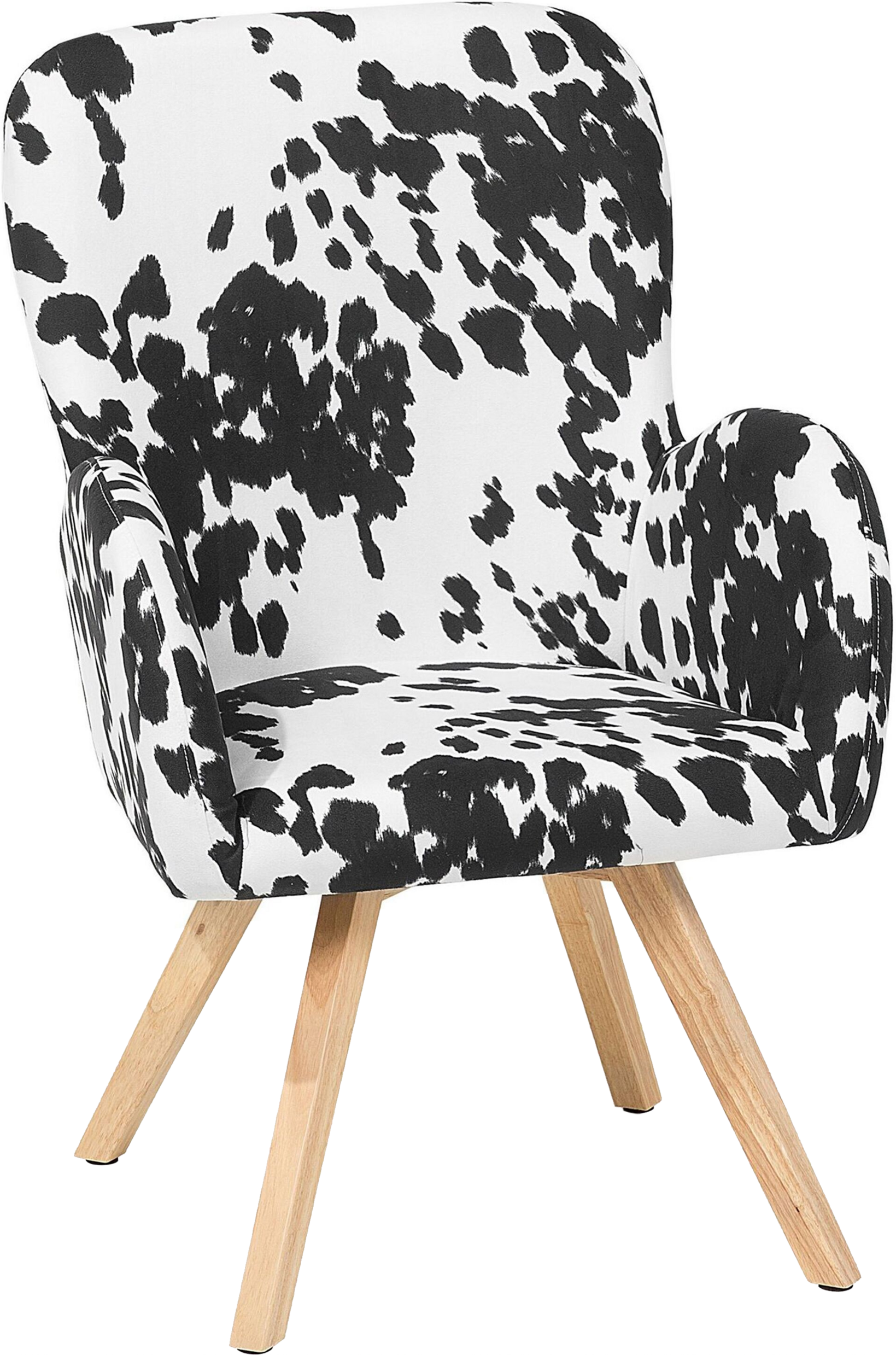 Beliani Lounge Chair Black and White Fabric Upholstery Cow Print Modern Club Chair with Armrests Wooden Legs