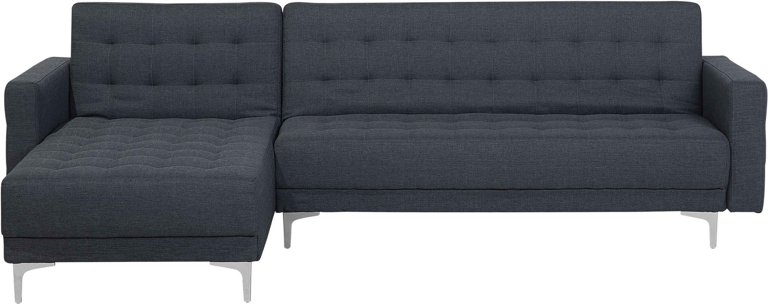 Beliani Corner Sofa Bed Dark Grey Tufted Fabric Modern L-Shaped Modular 4 Seater Right Hand Chaise Longue