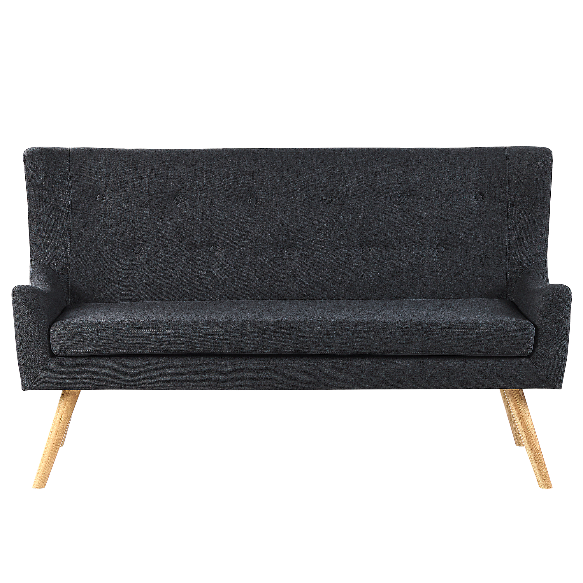 Beliani Kitchen Sofa Black Polyester Fabric Upholstery 2-Seater Wingback Tufted Light Wood Legs