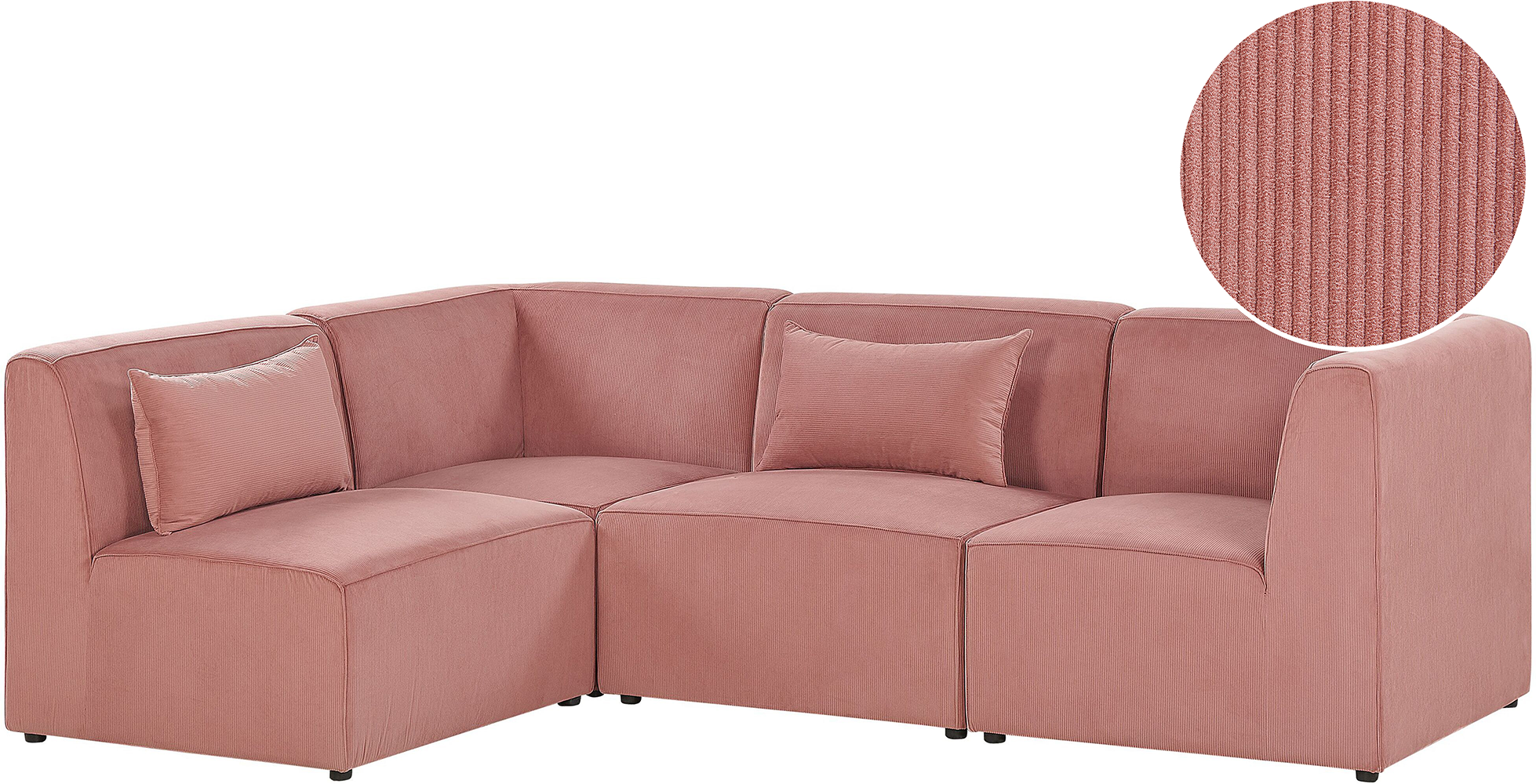 Beliani Modular Corner Sofa Pink Corduroy Right Hand 4 Seater Sectional Sofa L-Shaped Modern Design