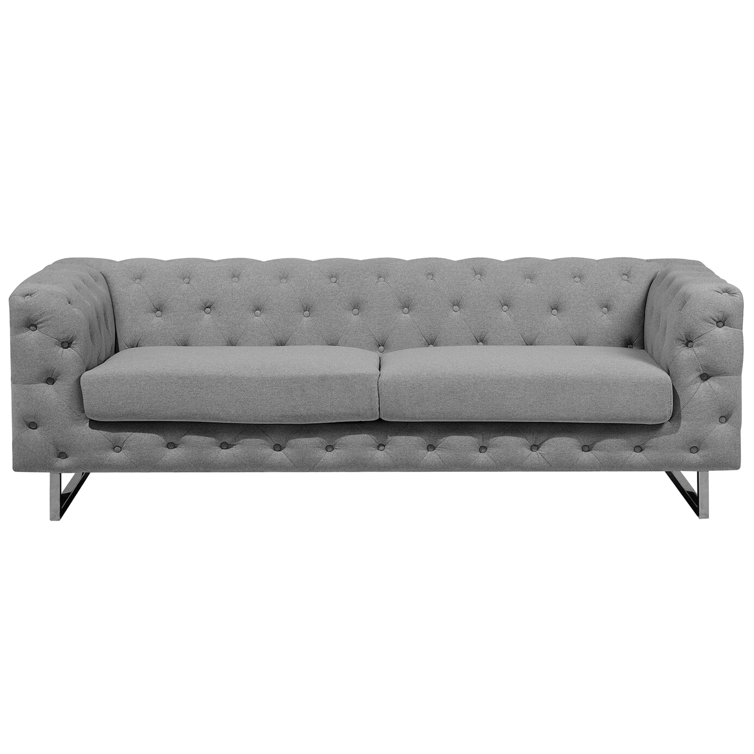 Beliani 3 Seater Chesterfield Sofa Light Grey Button Tufted