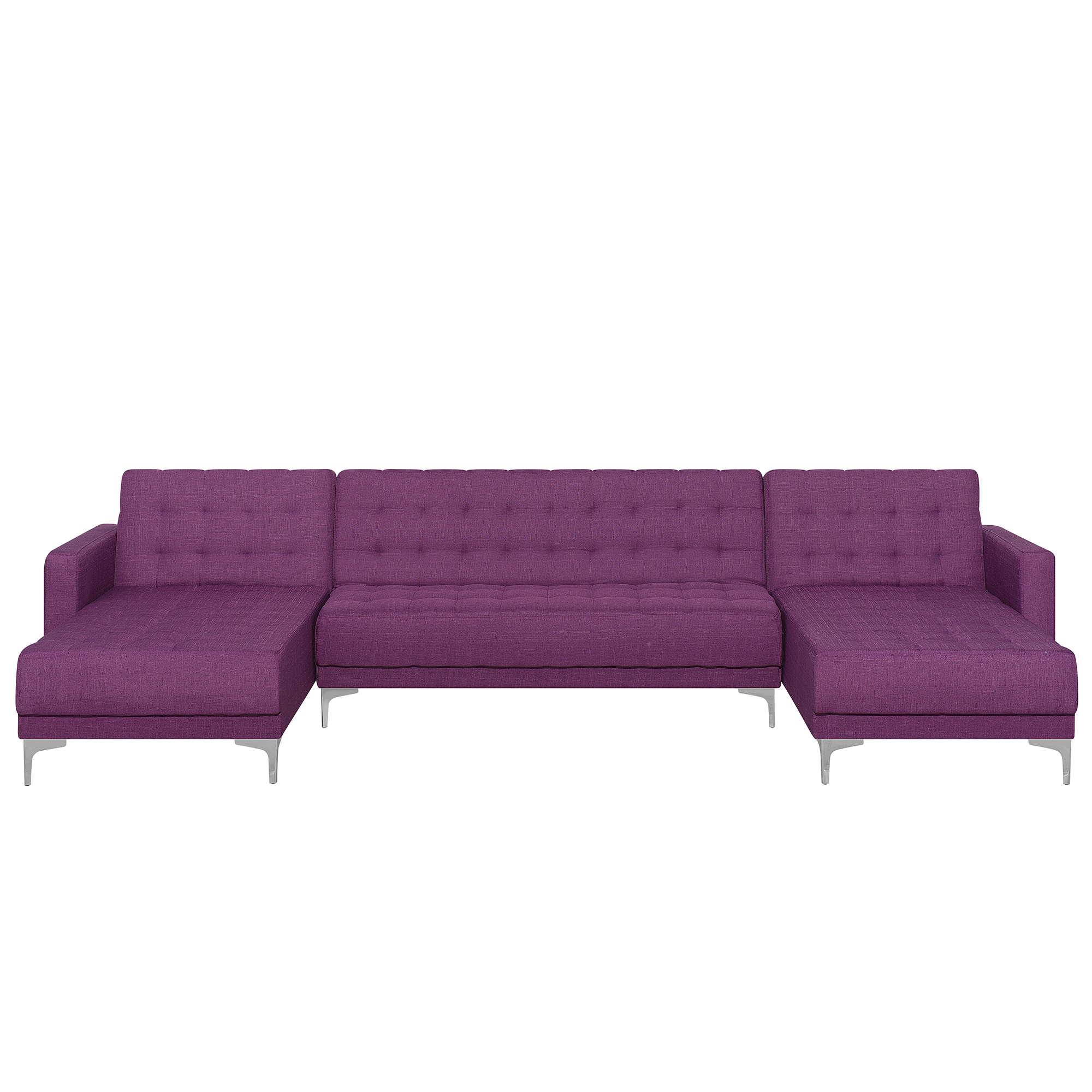 Beliani Corner Sofa Bed Purple Tufted Fabric Modern U-Shaped Modular 5 Seater with Chaise Longues