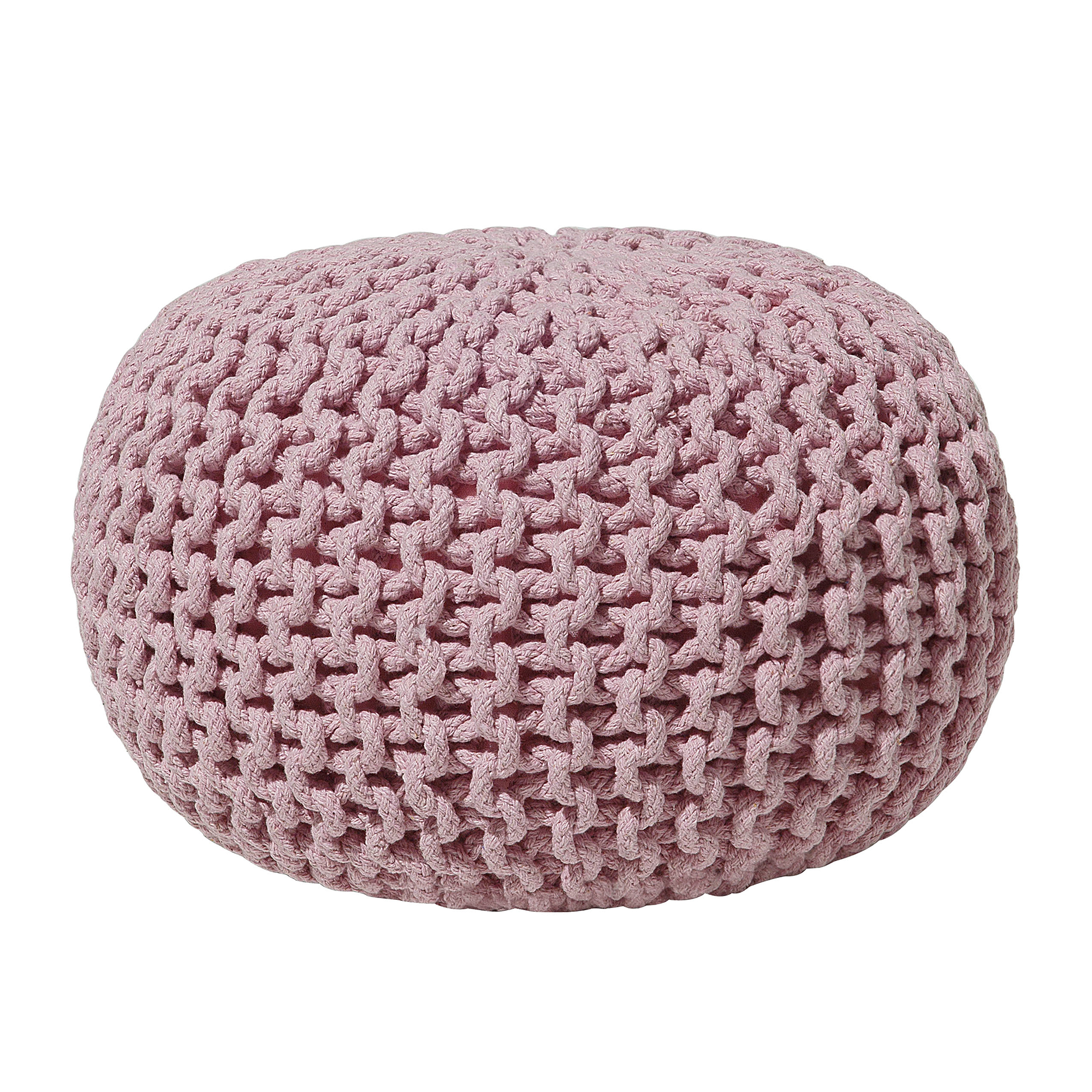 Beliani Pouf Ottoman Pink Knitted Cotton EPS Beads Filling Round Small Footstool 40 x 25 cm