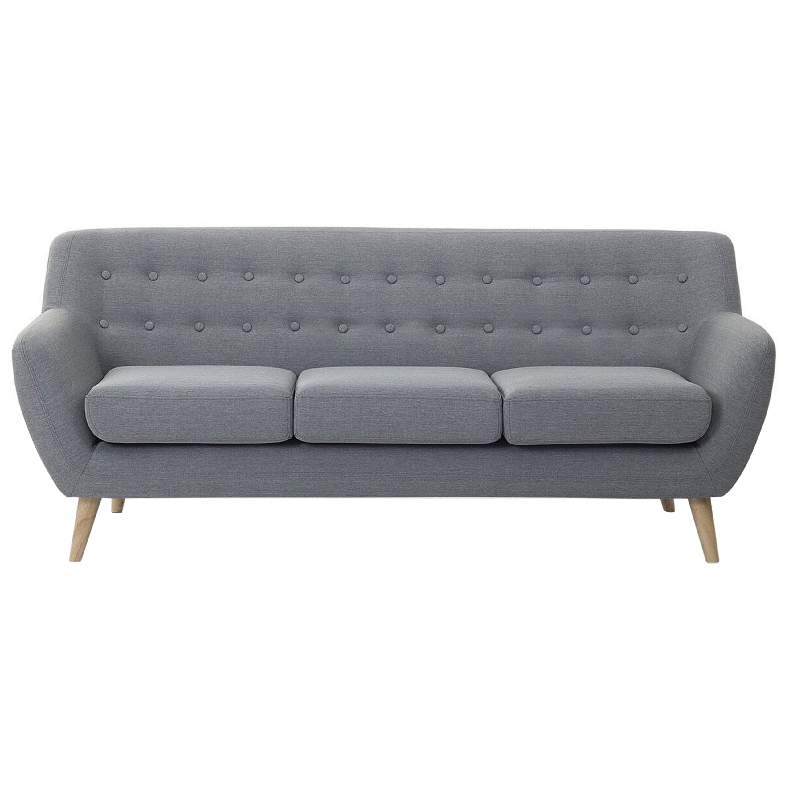 Beliani 3 Seater Sofa Light Grey Upholstered Tufted Back Thickly Padded Light Wood Legs Scandinavian Minimalist Living Room