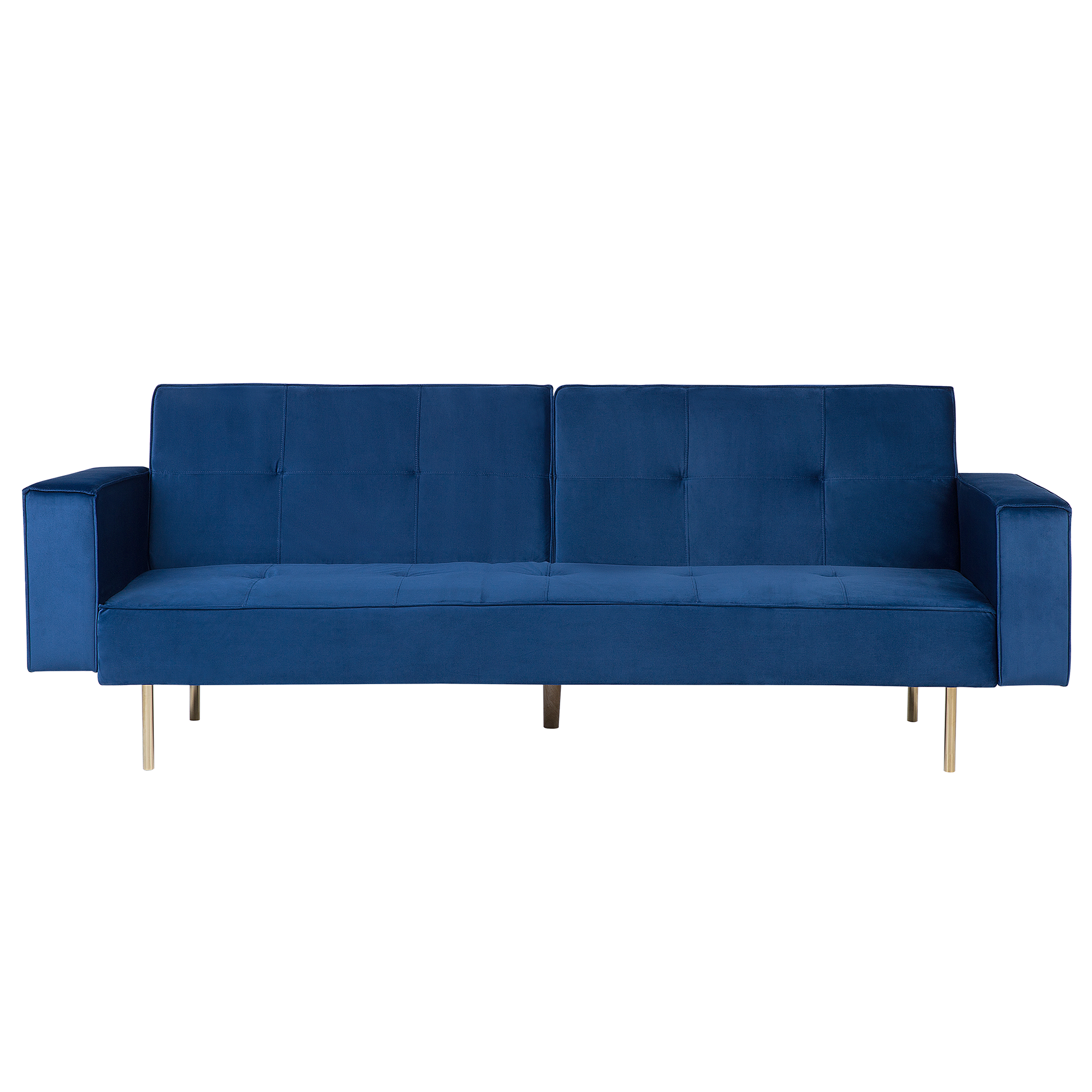 Beliani Sofa Bed Blue Velvet 3 Seater Modern Track Arms