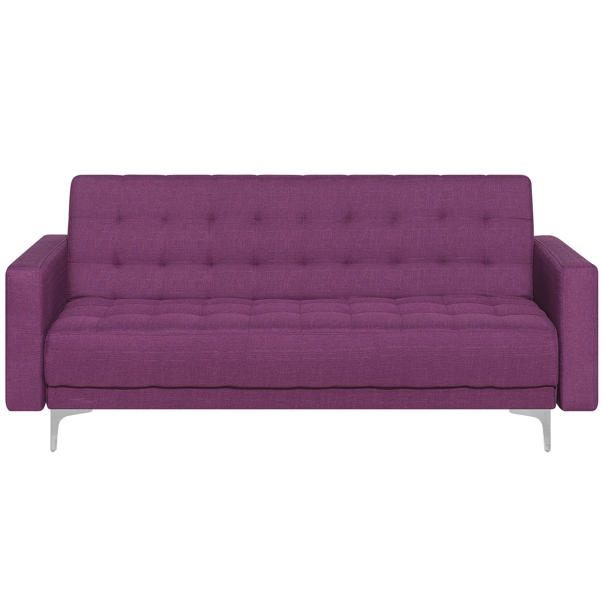 Beliani Sofa Bed Purple Tufted Fabric Modern Living Room Modular 3 Seater Silver Legs Track Arm