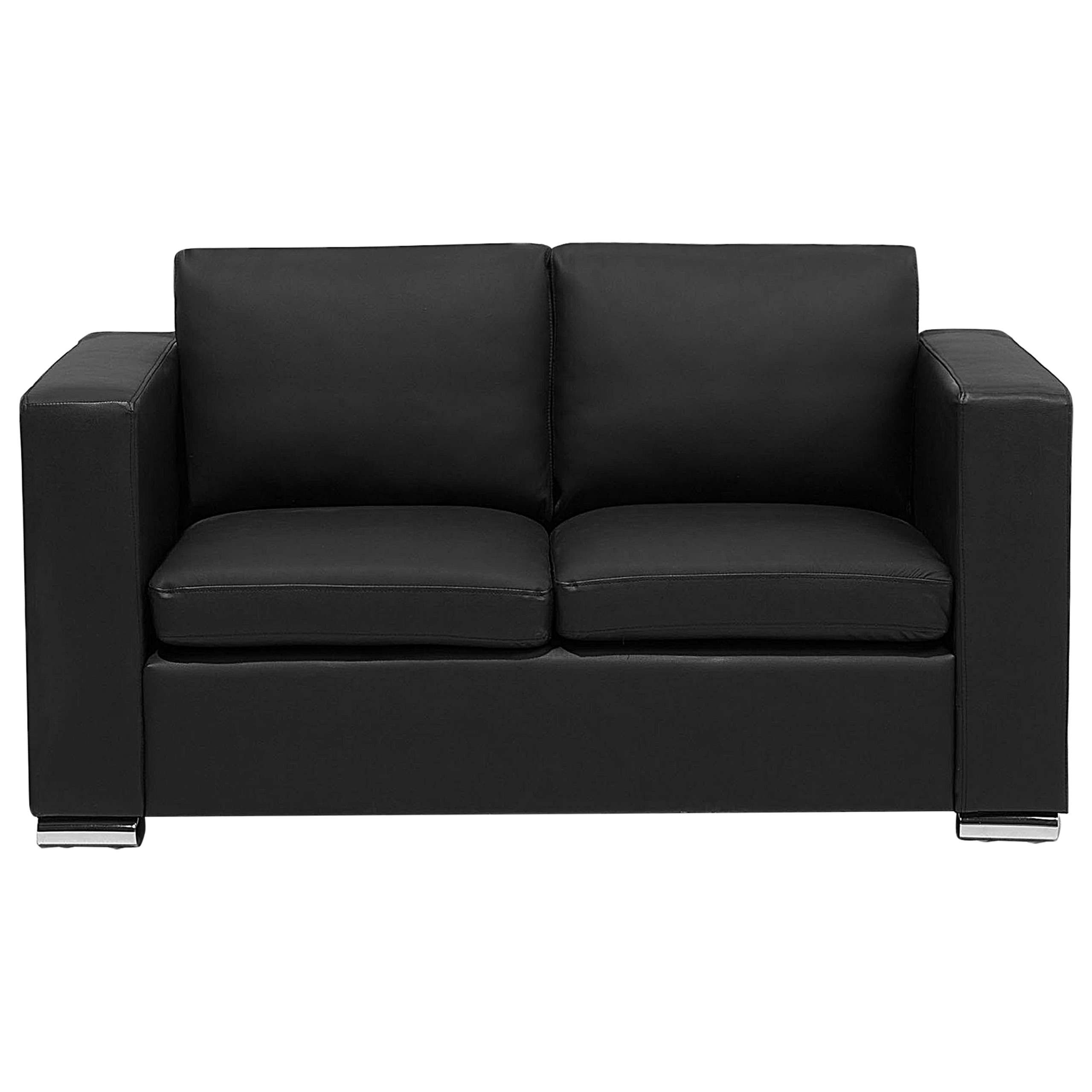 Beliani 2 Seater Sofa Loveseat Black Genuine Leather Upholstery Chromed Legs Retro Design