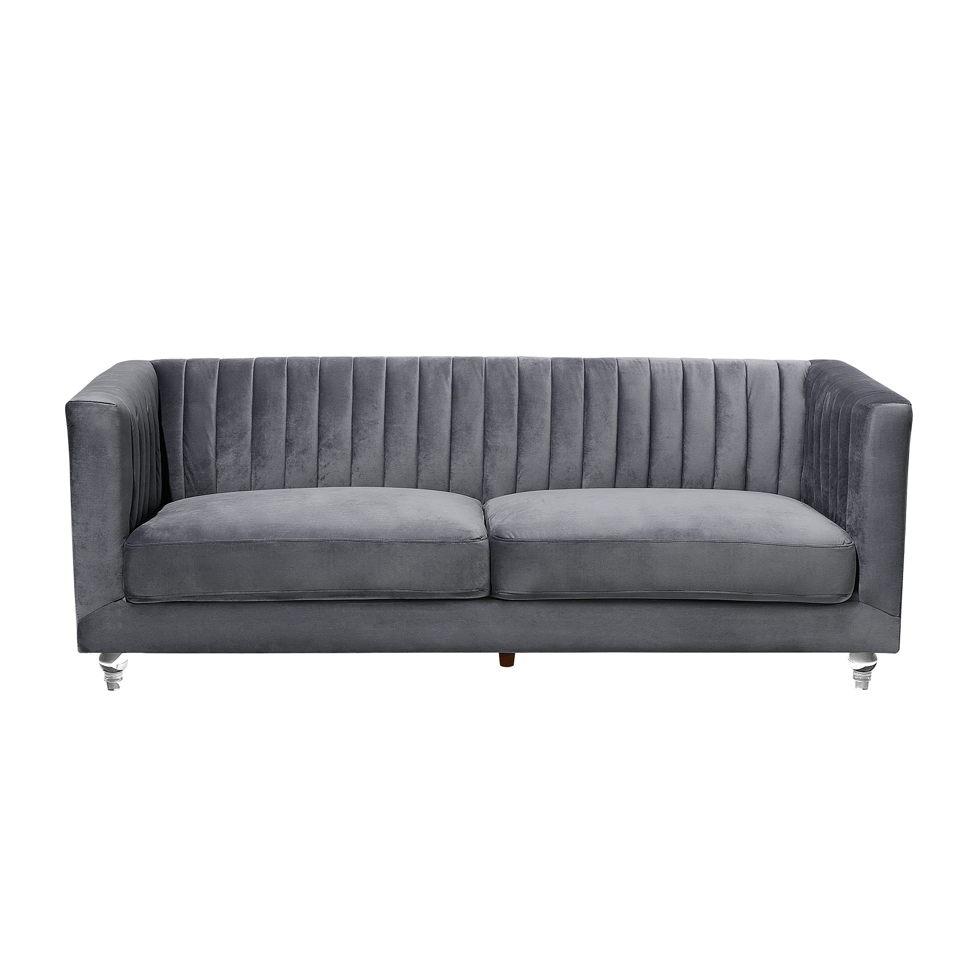 Beliani Sofa Grey 3 Seater Velvet Tuxedo Style Quiliting