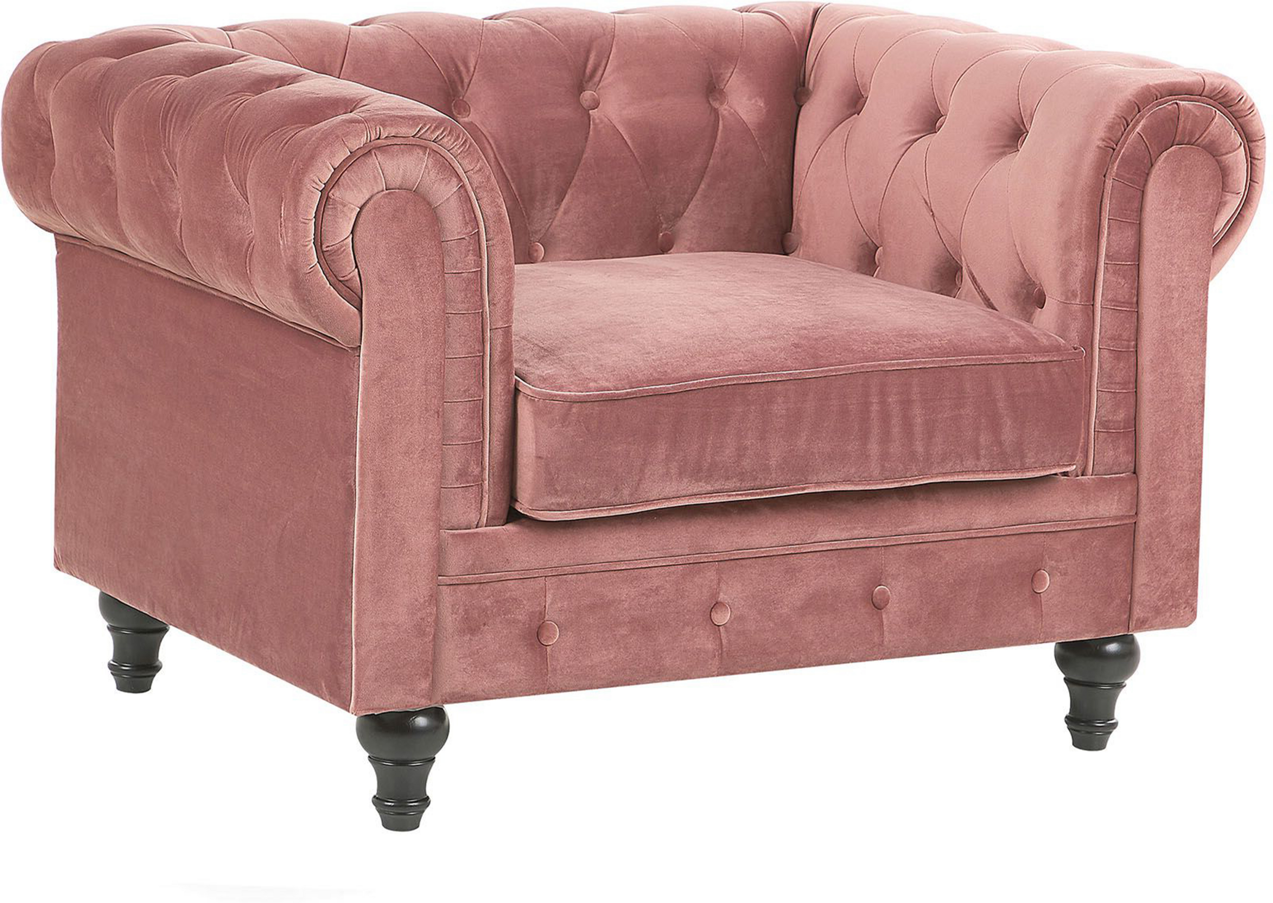 Beliani Chesterfield Armchair Pink Velvet Fabric Upholstery Dark Wood Legs Contemporary