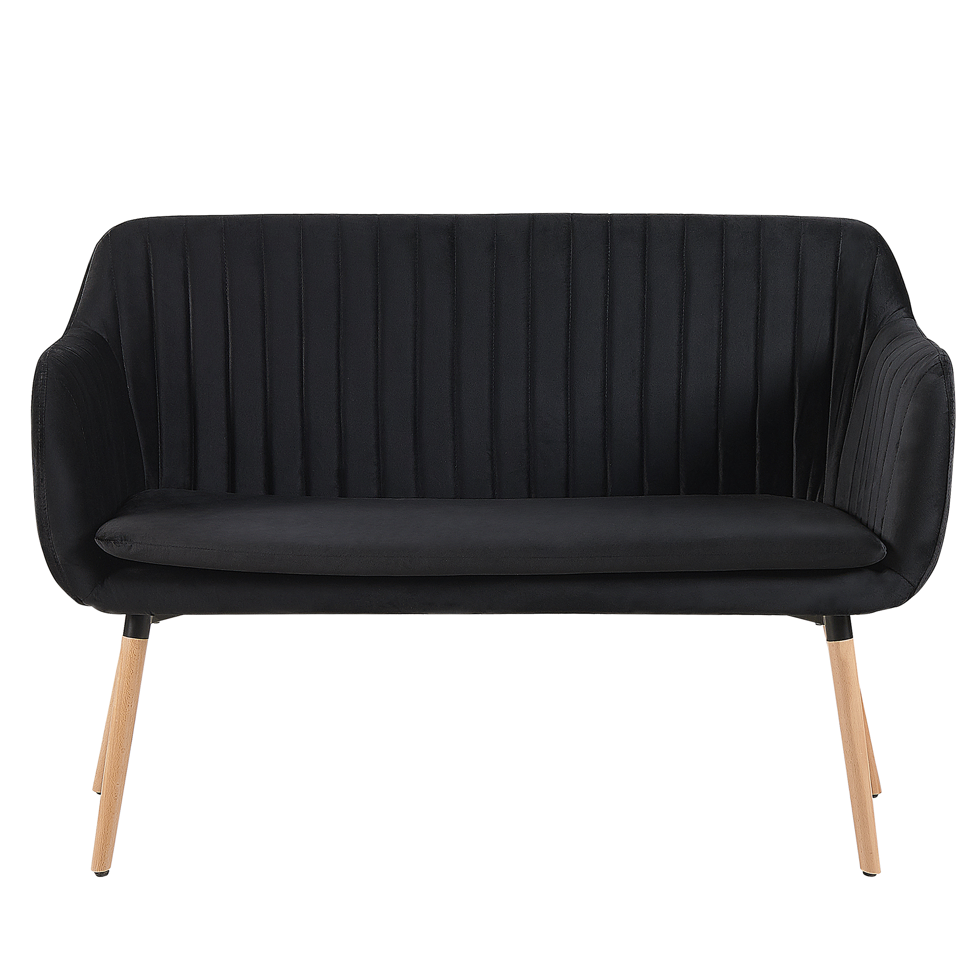 Beliani Kitchen Sofa Black Velvet Fabric Upholstery 2-Seater Metal Frame Light Wood Legs Bench