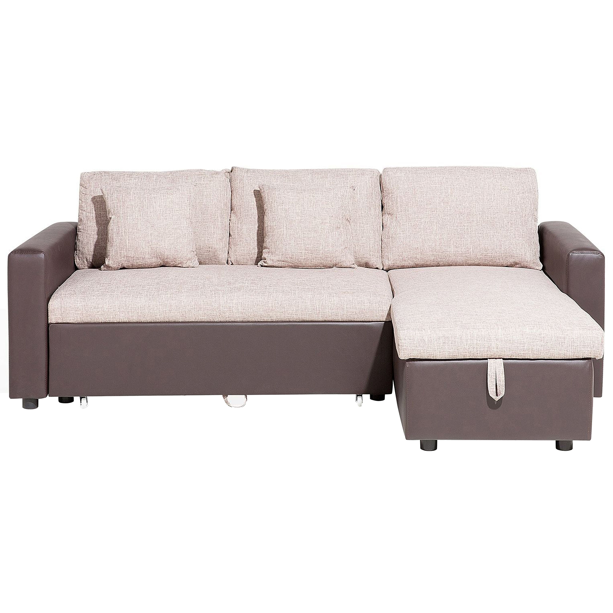 Beliani Corner Sofa Bed Black Grey Beige Fabric with Storage L-Shaped Left Hand Orientation Classic