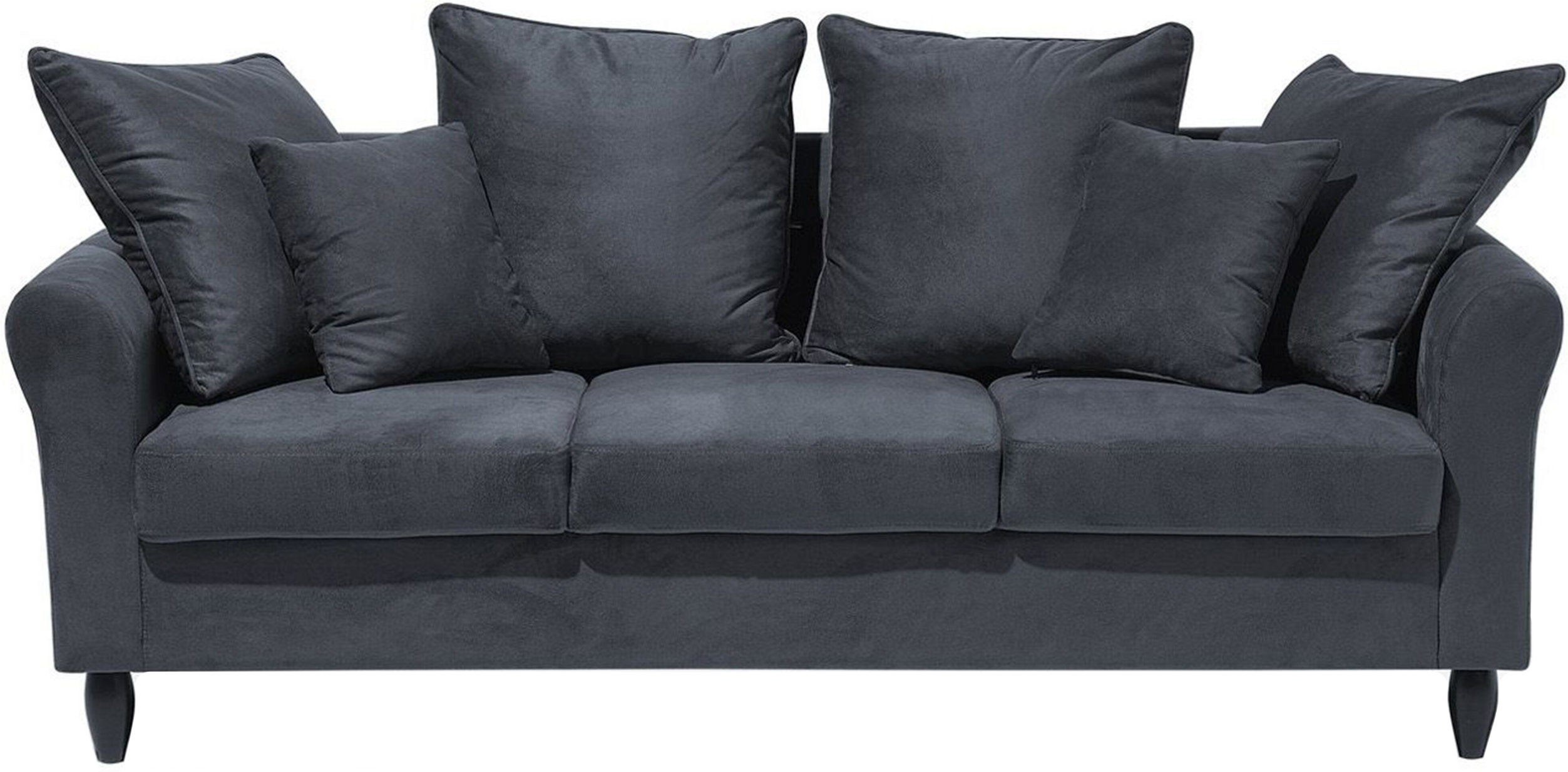 Beliani Sofa Grey Velvet Solid Wood 3 Seater Scatter Pillows