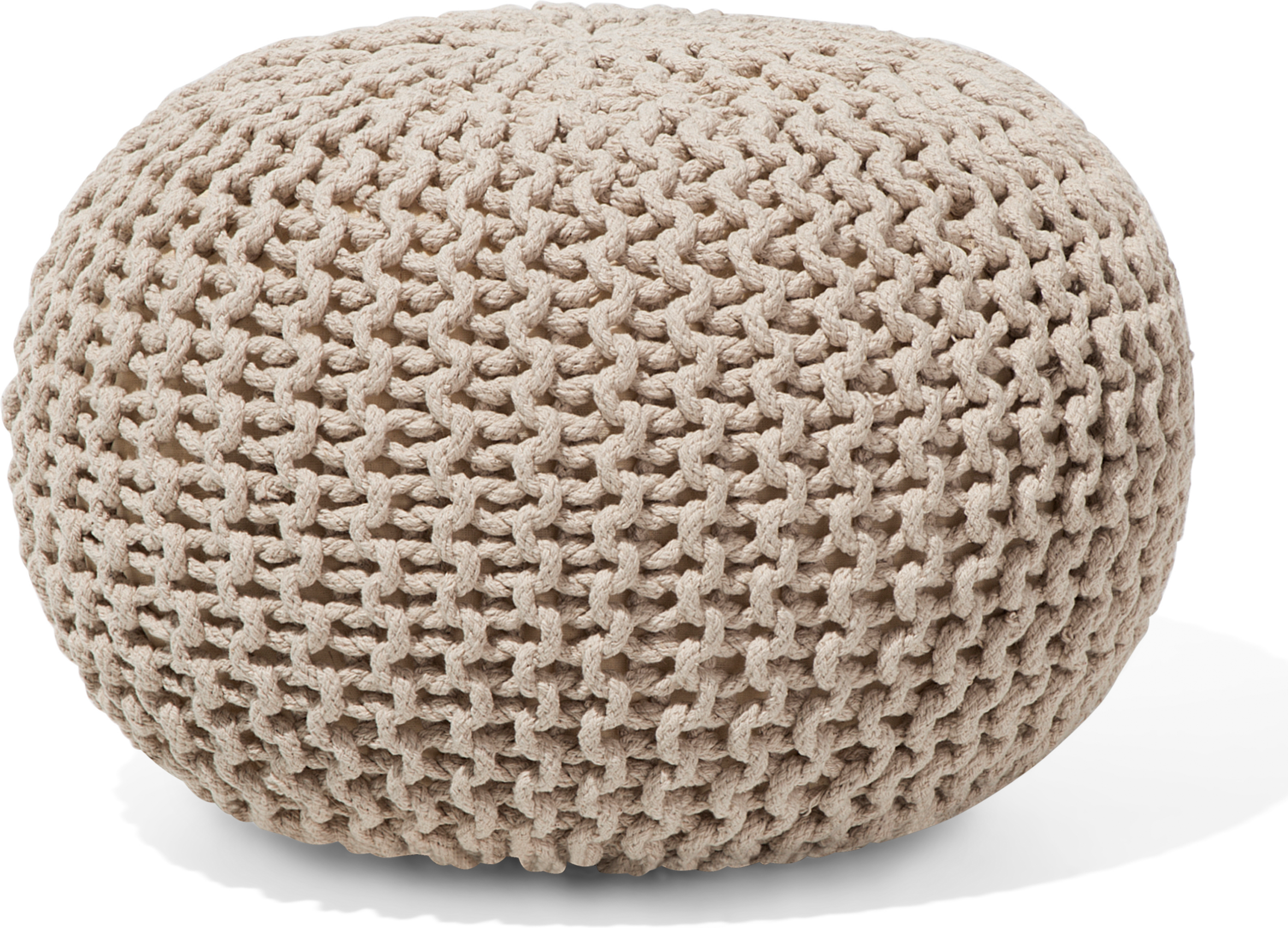 Beliani Pouf Ottoman Beige Knitted Cotton EPS Beads Filling Round Small Footstool 40 x 25 cm