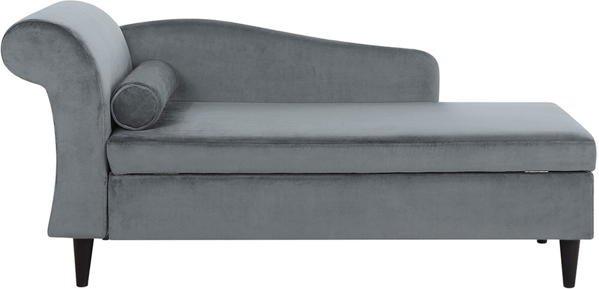 Beliani Chaise Lounge Light Grey Velvet Upholstery with Storage Left Hand with Bolster