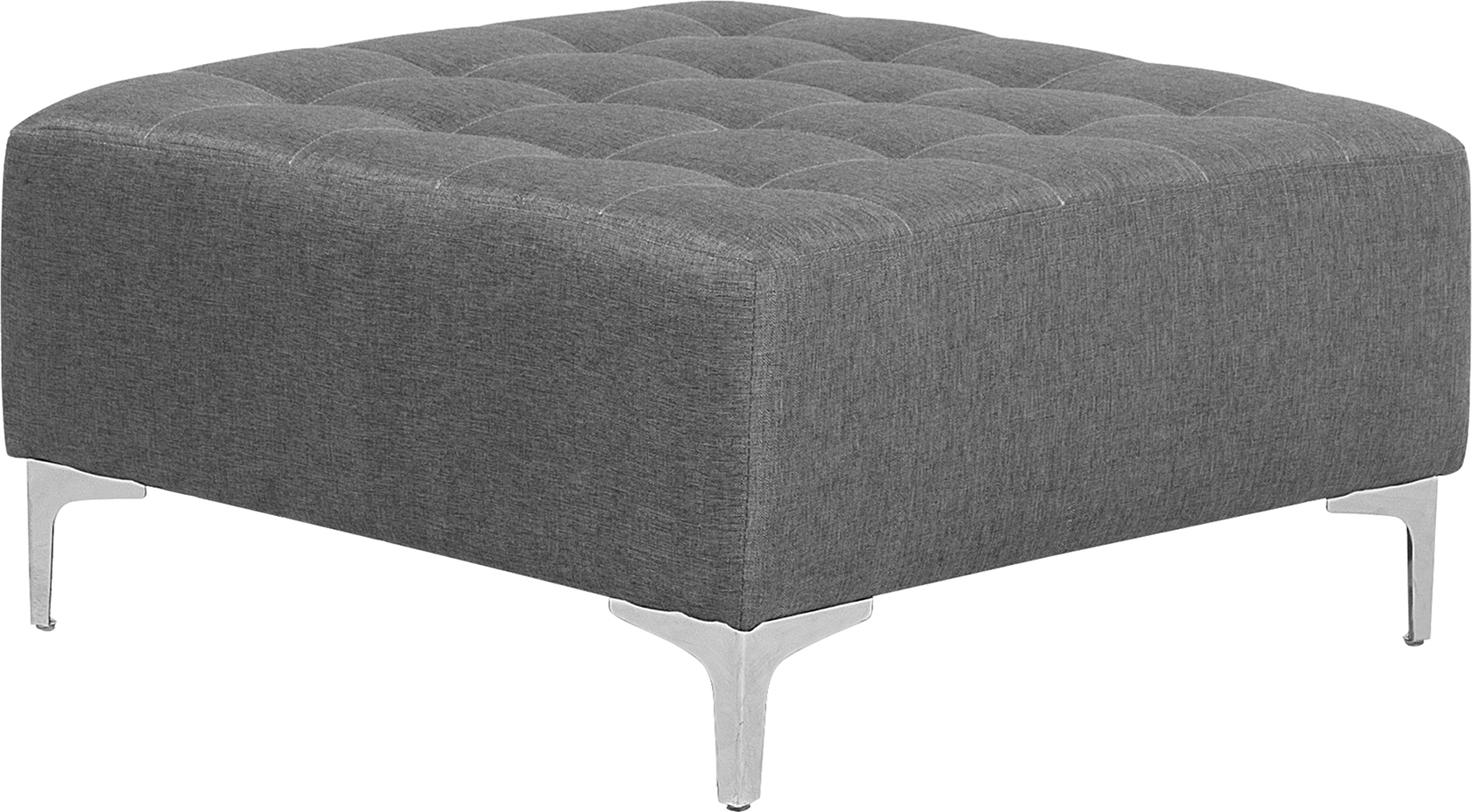 Beliani Ottoman Grey Tufted Fabric Modern Living Room Square Footstool Silver Legs