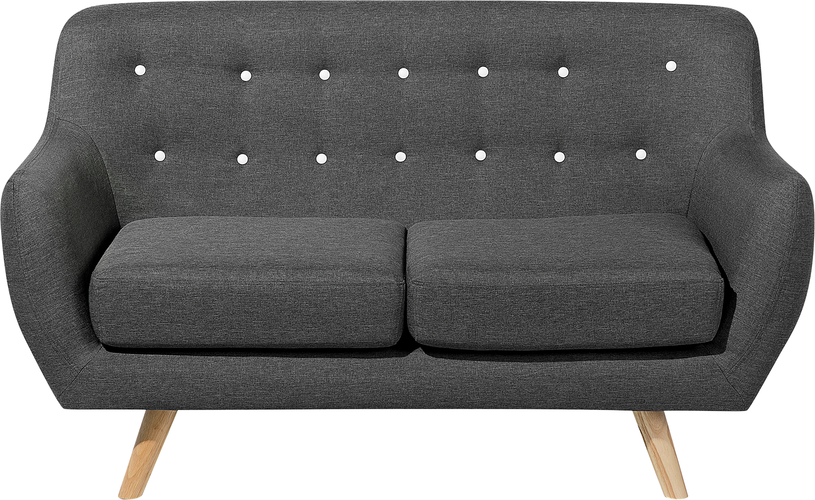 Beliani Sofa Dark Grey 2 Seater Fabric Button Tufted Back Cushioned Seat Wooden Legs