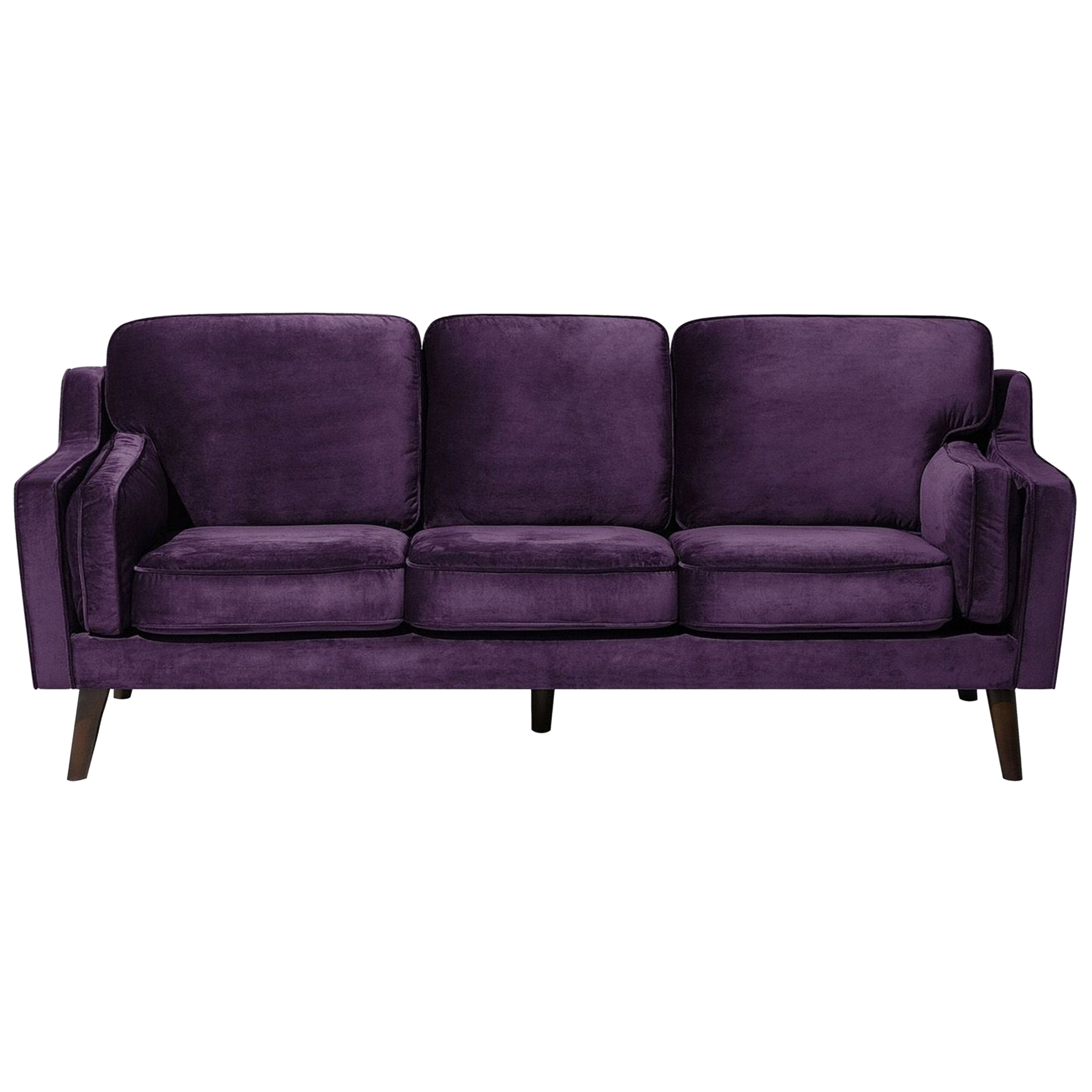 Beliani Sofa Violet 3 Seater Velvet Wooden Legs Classic