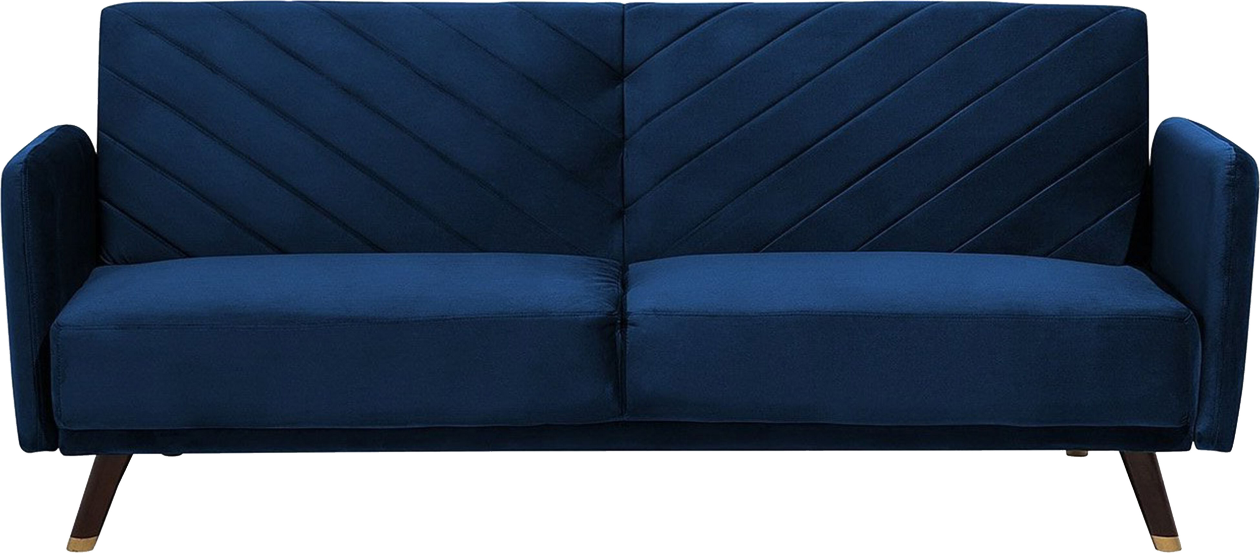 Beliani Sofa Bed Navy Blue Velvet Fabric Modern Living Room 3 Seater Wooden Legs Track Arm