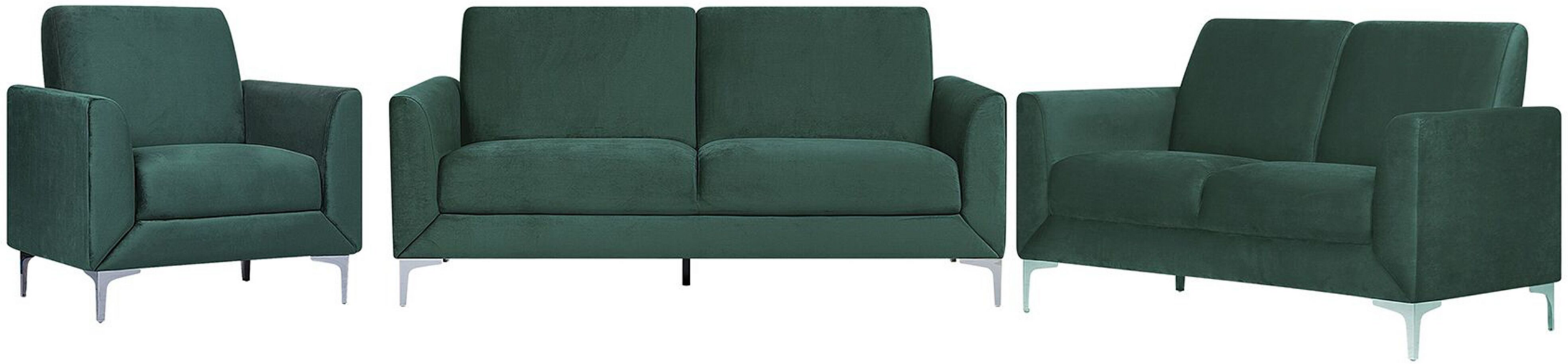 Beliani Sofa Set Green Velvet Upholstery 3 + 2 + 1 Seater Glam