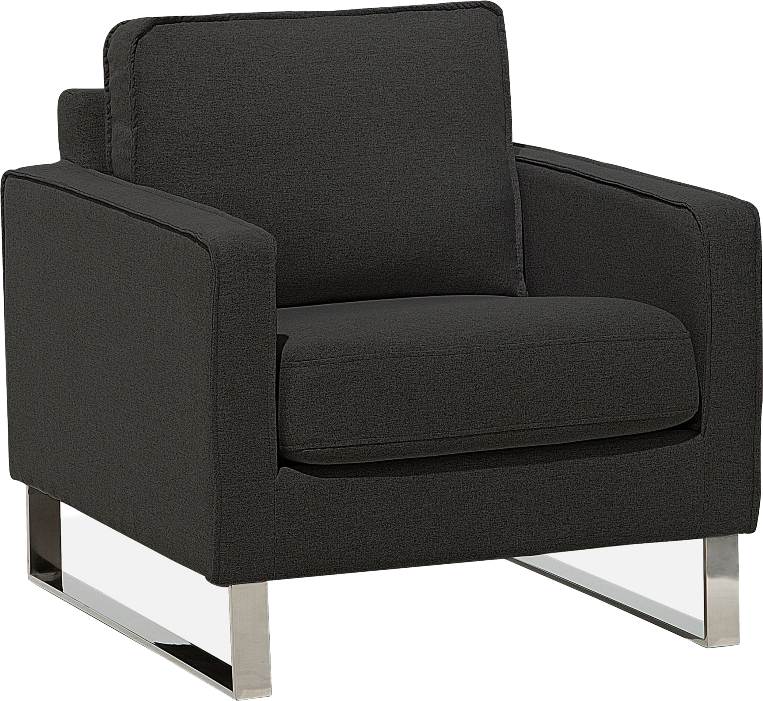 Beliani Armchair Graphite Grey Fabric Sled Silver Legs Modern Living Room