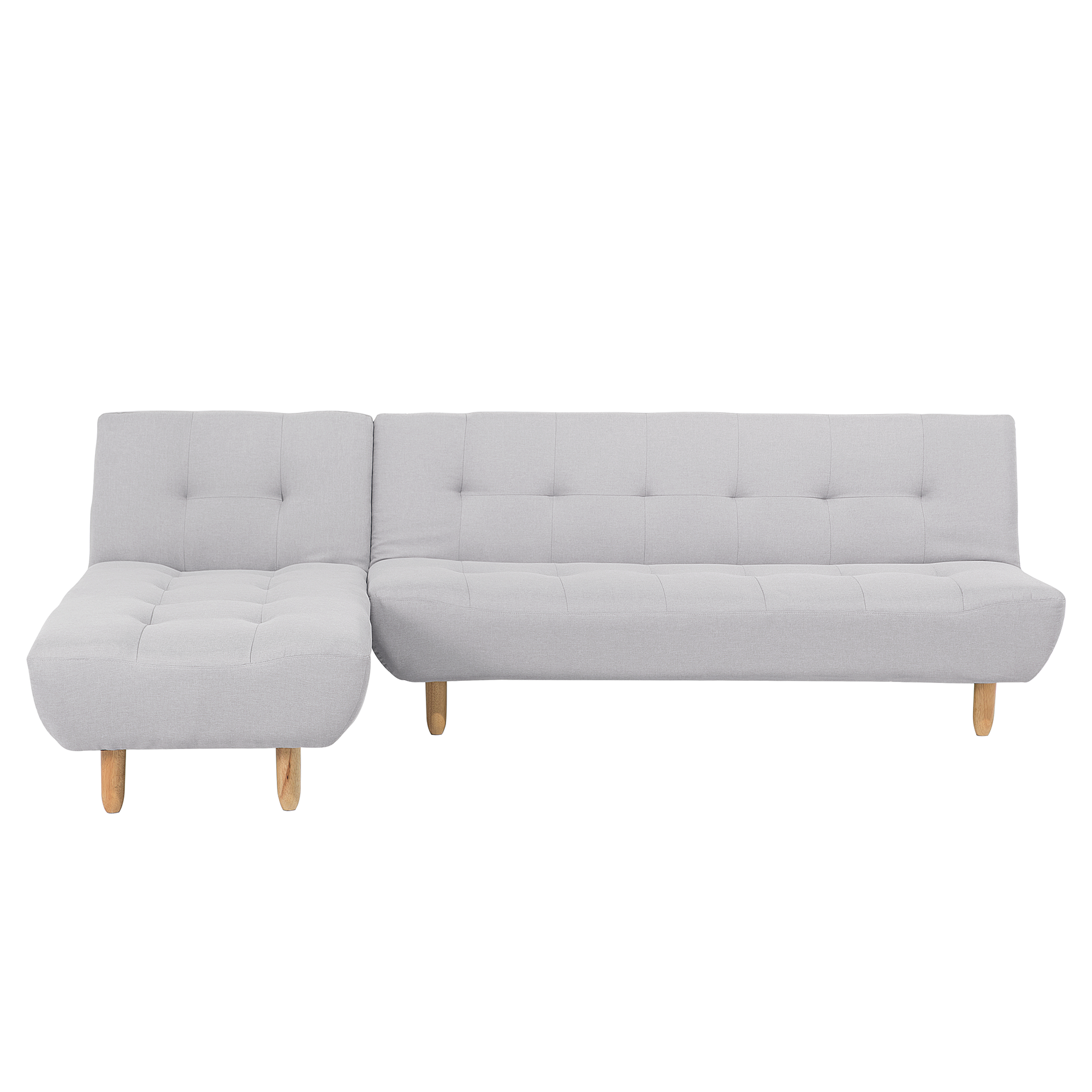 Beliani Corner Sofa Light Grey Fabric Upholsery Light Wood Legs Right Hand Chaise Longue 3 Seater