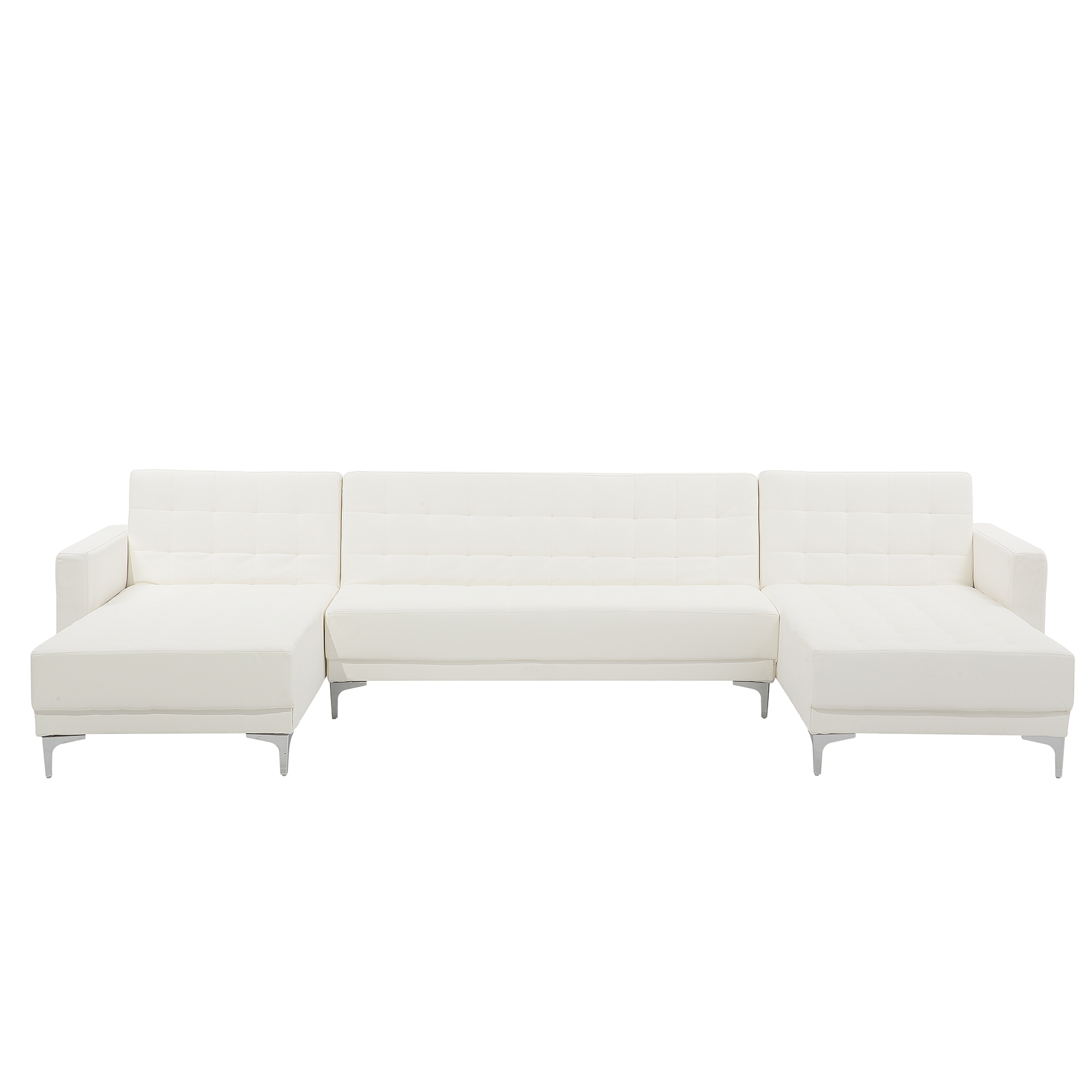 Beliani Corner Sofa Bed White Faux Leather Tufted Modern U-Shaped Modular 5 Seater with Chaise Longues