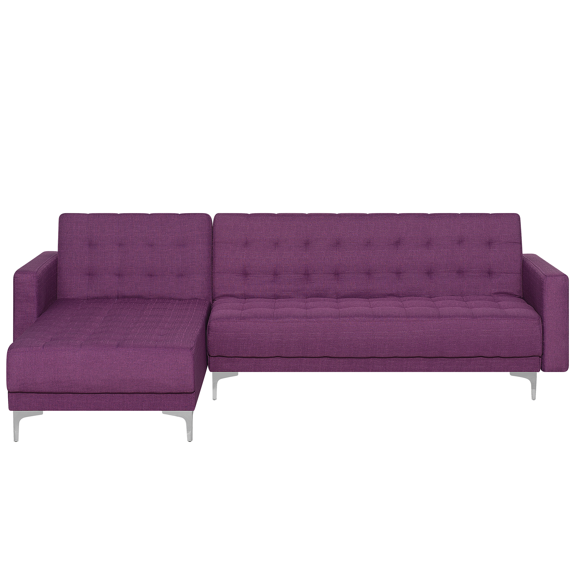 Beliani Corner Sofa Bed Purple Tufted Fabric Modern L-Shaped Modular 4 Seater Right Hand Chaise Longue