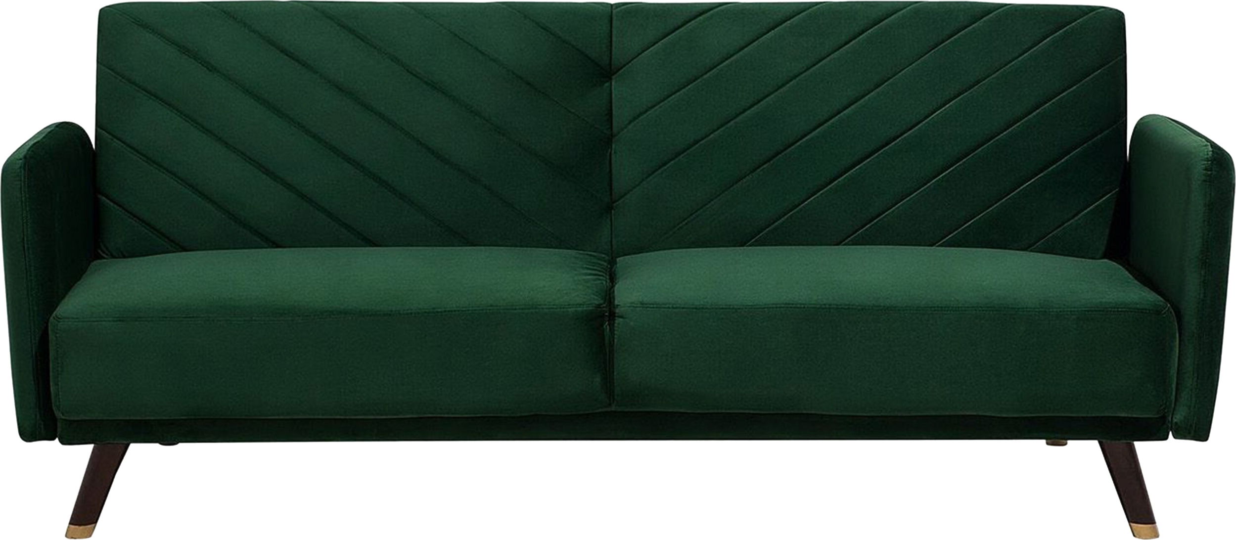 Beliani Sofa Bed Emerald Green Velvet Fabric Modern Living Room 3 Seater Wooden Legs Track Arm