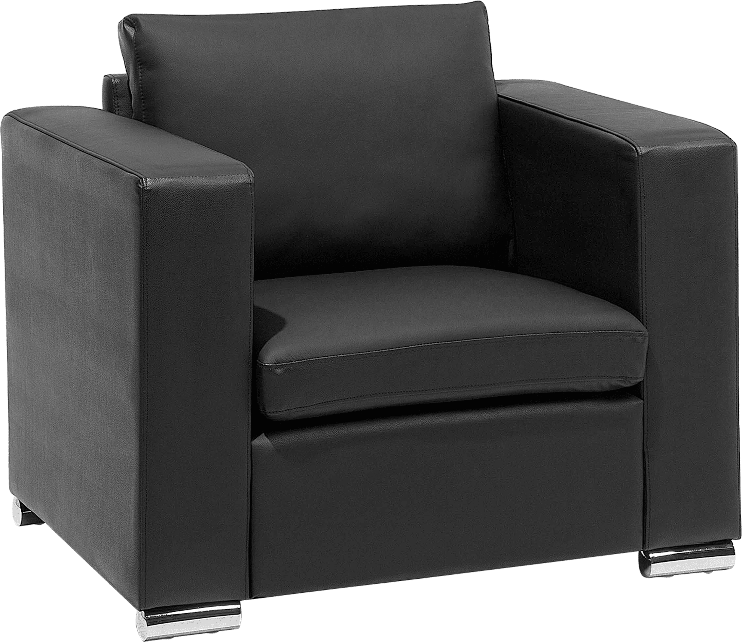 Beliani Armchair Club Chair Black Genuine Leather Upholstery Chromed Legs Retro Design