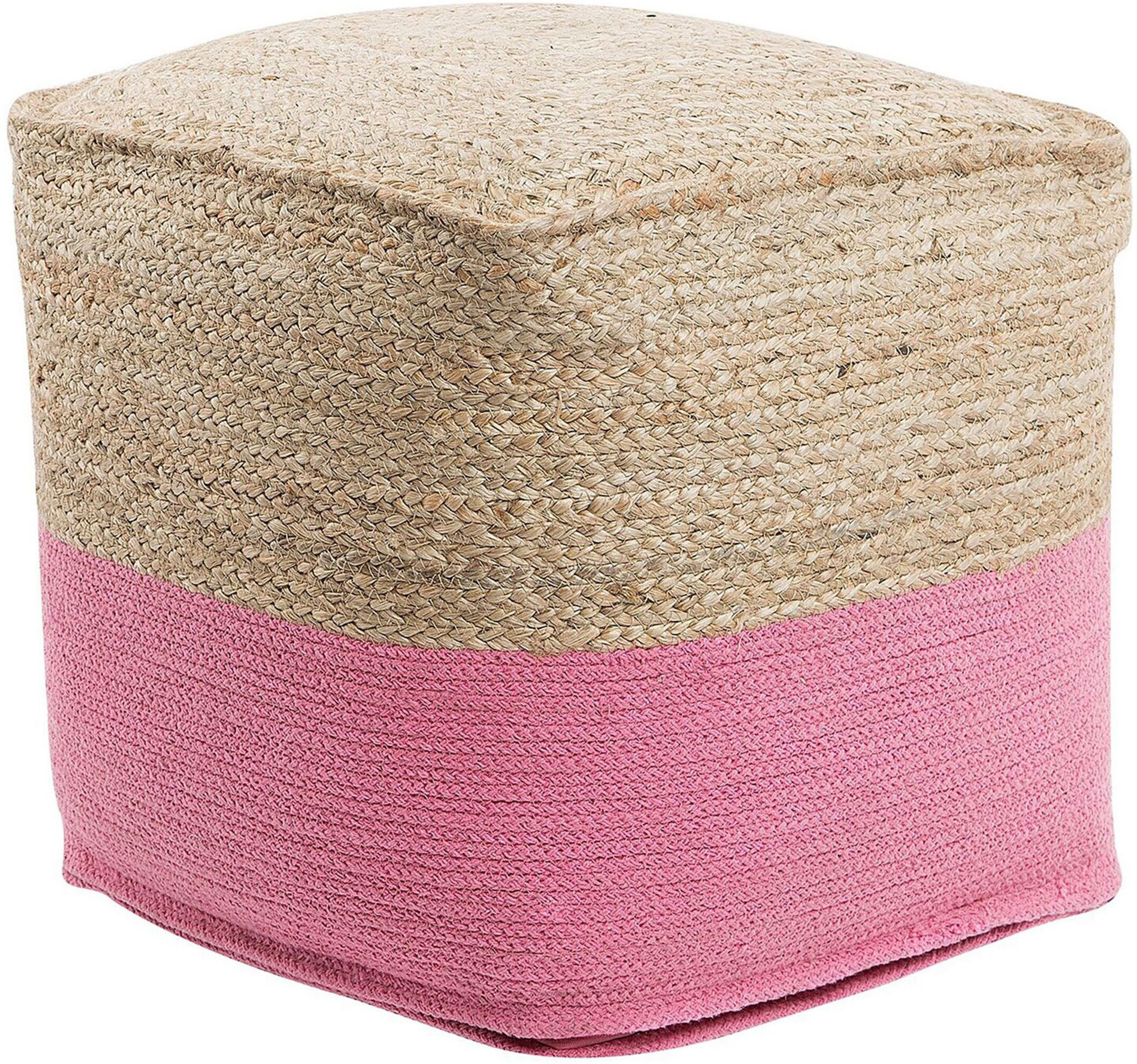 Beliani Pouf Ottoman Pink Jute EPS Beads Filling Square 44 x 44 cm Boho Style