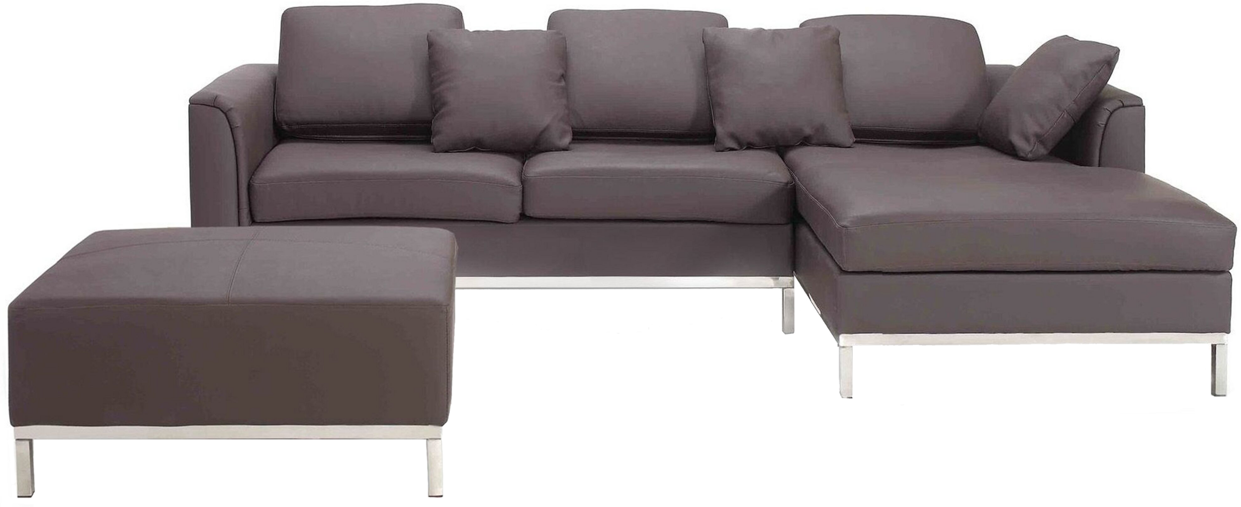 Beliani Corner Sofa Brown Leather Upholstered with Ottoman L-shaped Left Hand Orientation