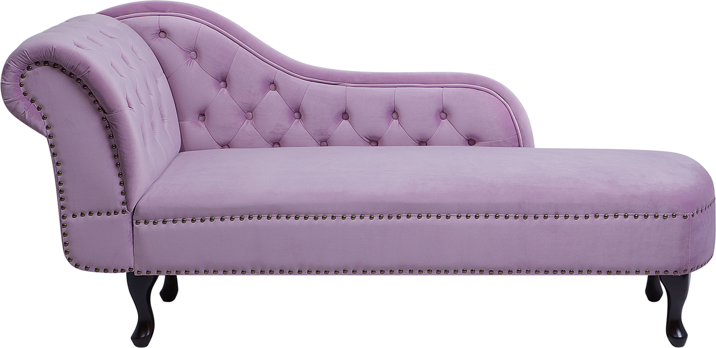 Beliani Chaise Lounge Pink Left Hand Velvet Buttoned Nailheads