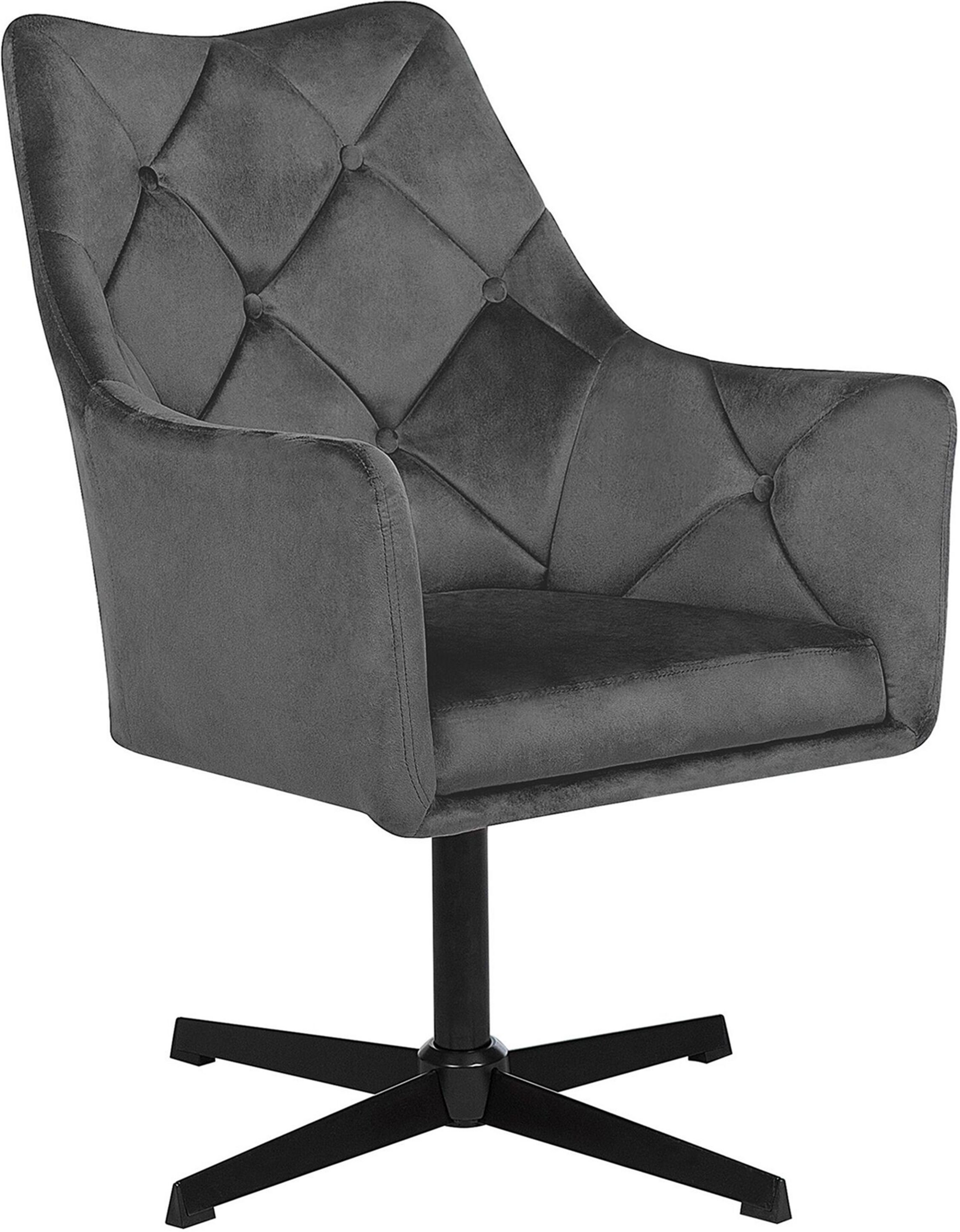 Beliani Armchair Grey Velvet 73L x 61W x 95H Tufted Back Single Metal Leg Glam