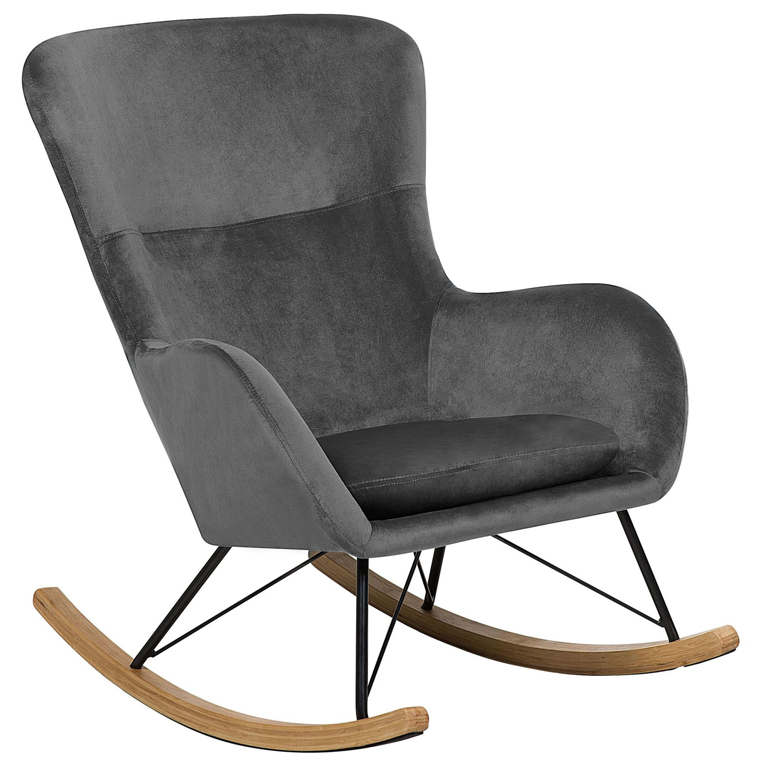 Beliani Rocking Chair Dark Grey Velvet Metal Legs Wooden Skates Modern