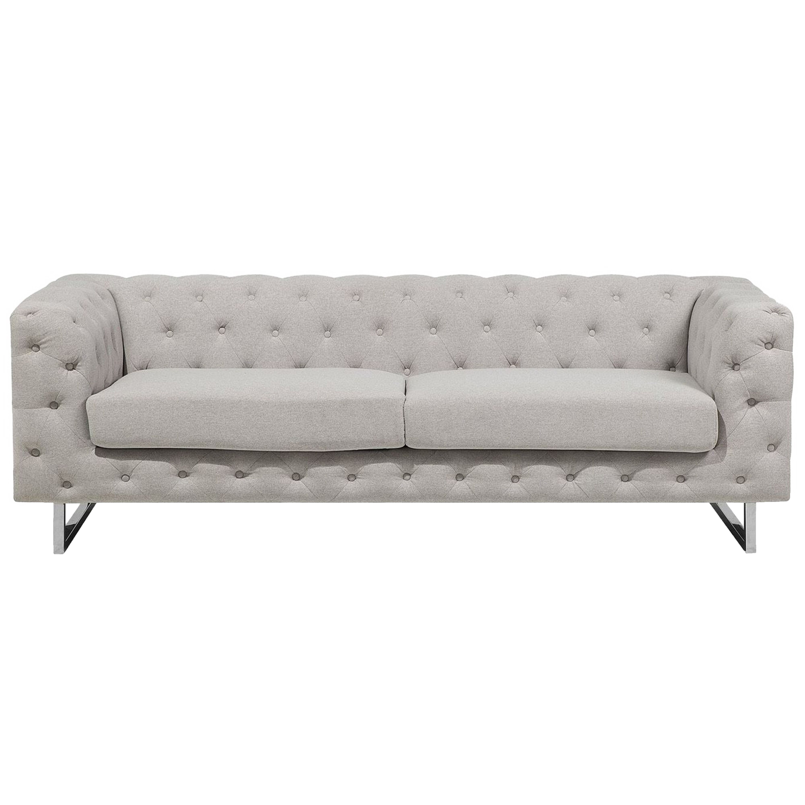 Beliani 3 Seater Chesterfield Sofa Beige Ivory Button Tufted